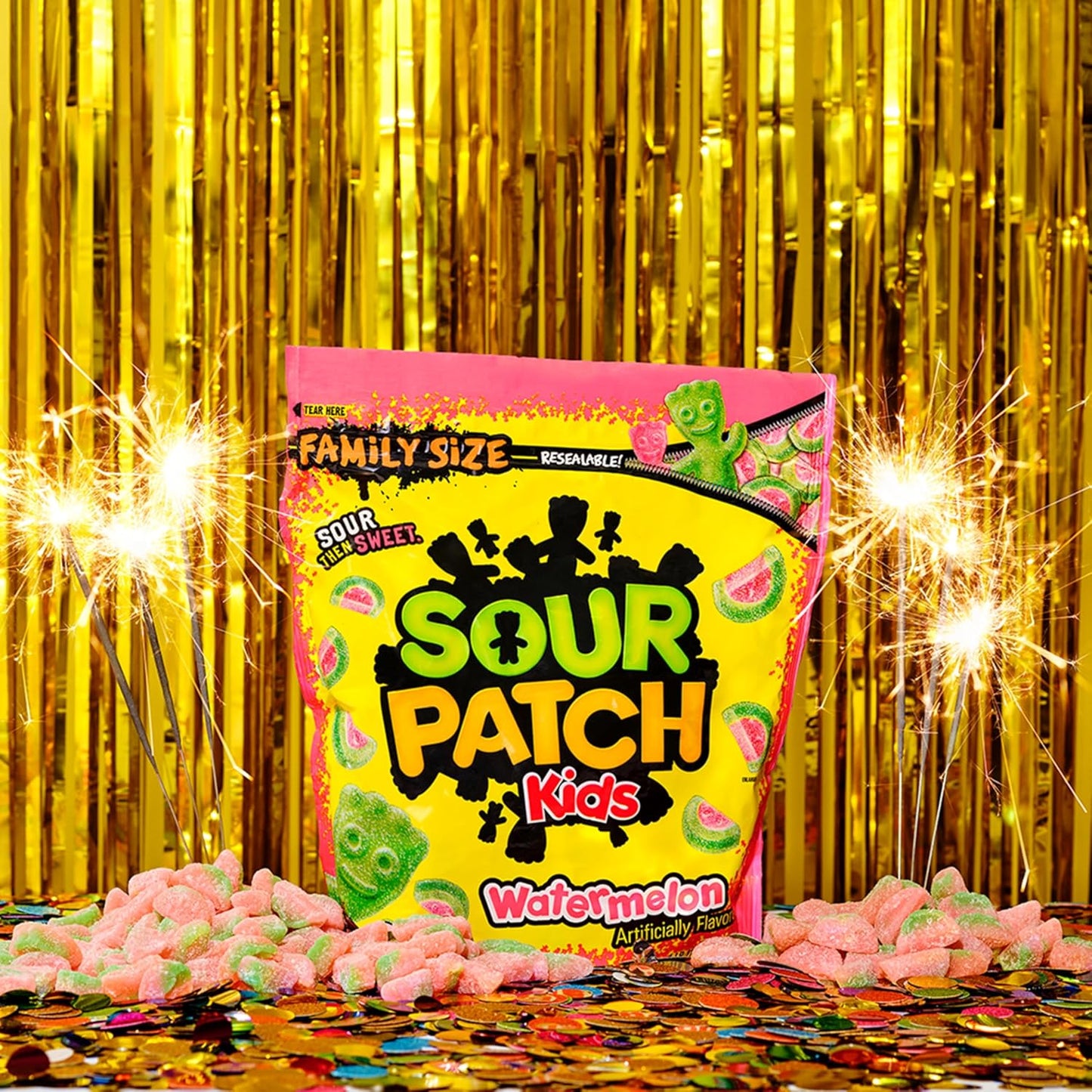 SOUR PATCH KIDS Original, SOUR PATCH KIDS Watermelon, and SWEDISH FISH Mini Soft & Chewy Candy Variety Pack, Family Size, Bulk Candy, 3-1.8 lb Bags