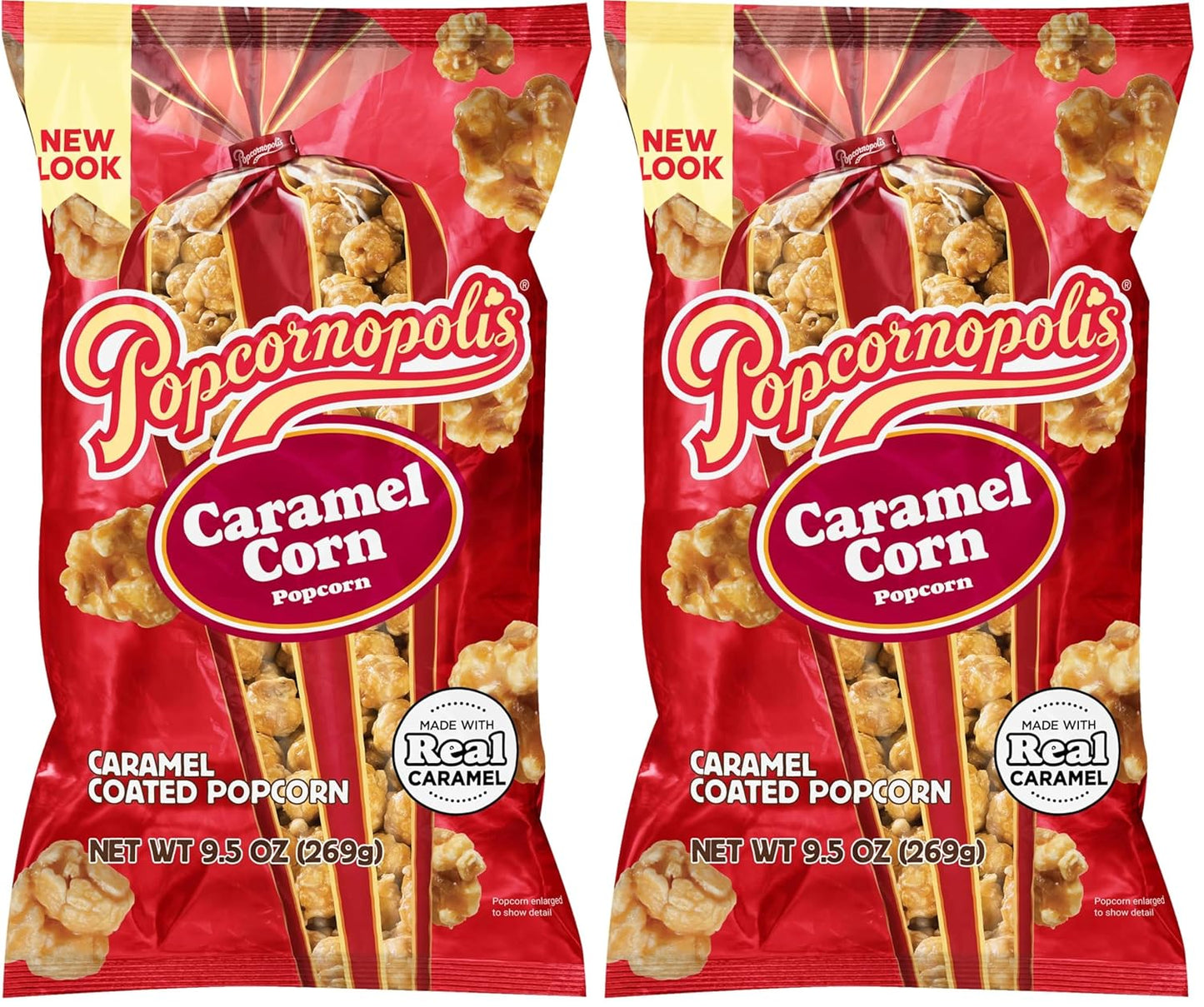 Popcornopolis Gourmet Caramel Corn Popcorn, Popped Popcorn Snack Bags 9.5 Oz (Pack of 2)