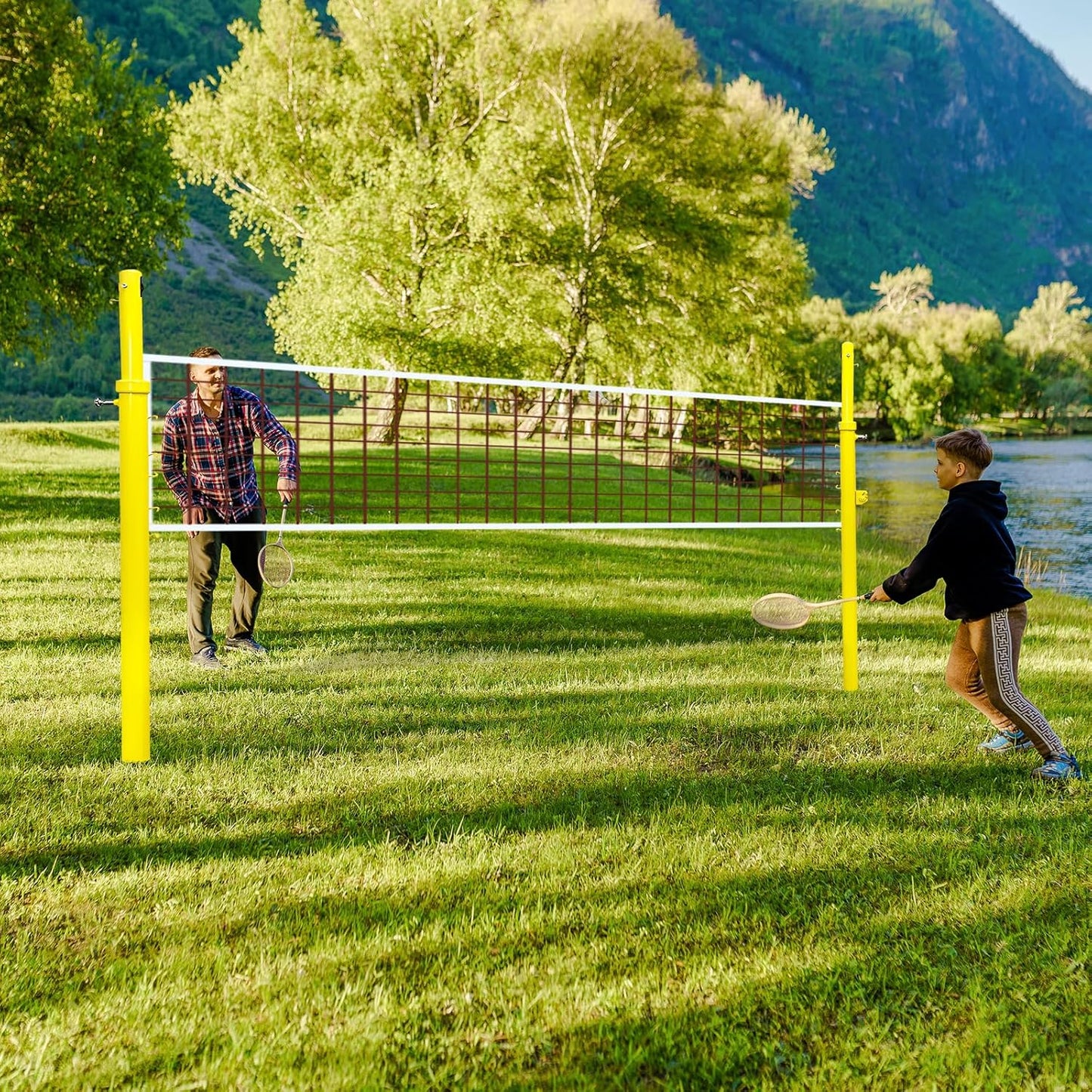 Volleyball Poles,Portable Outdoor Volleyball Net Set, Badminton/Volleyball Post, Adjustable Volleyball Net Poles for Outdoor Grass Backyard School Indoor