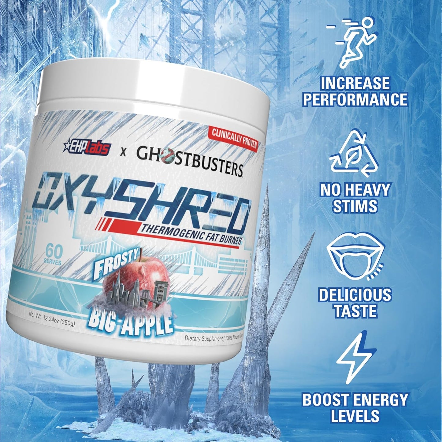 EHP Labs x Ghostbusters OxyShred Pre Workout Powder Supplement - Preworkout Powder with Acetyl L Carnitine, Energy Boost Drink - Frosty Big Apple, 60 Servings