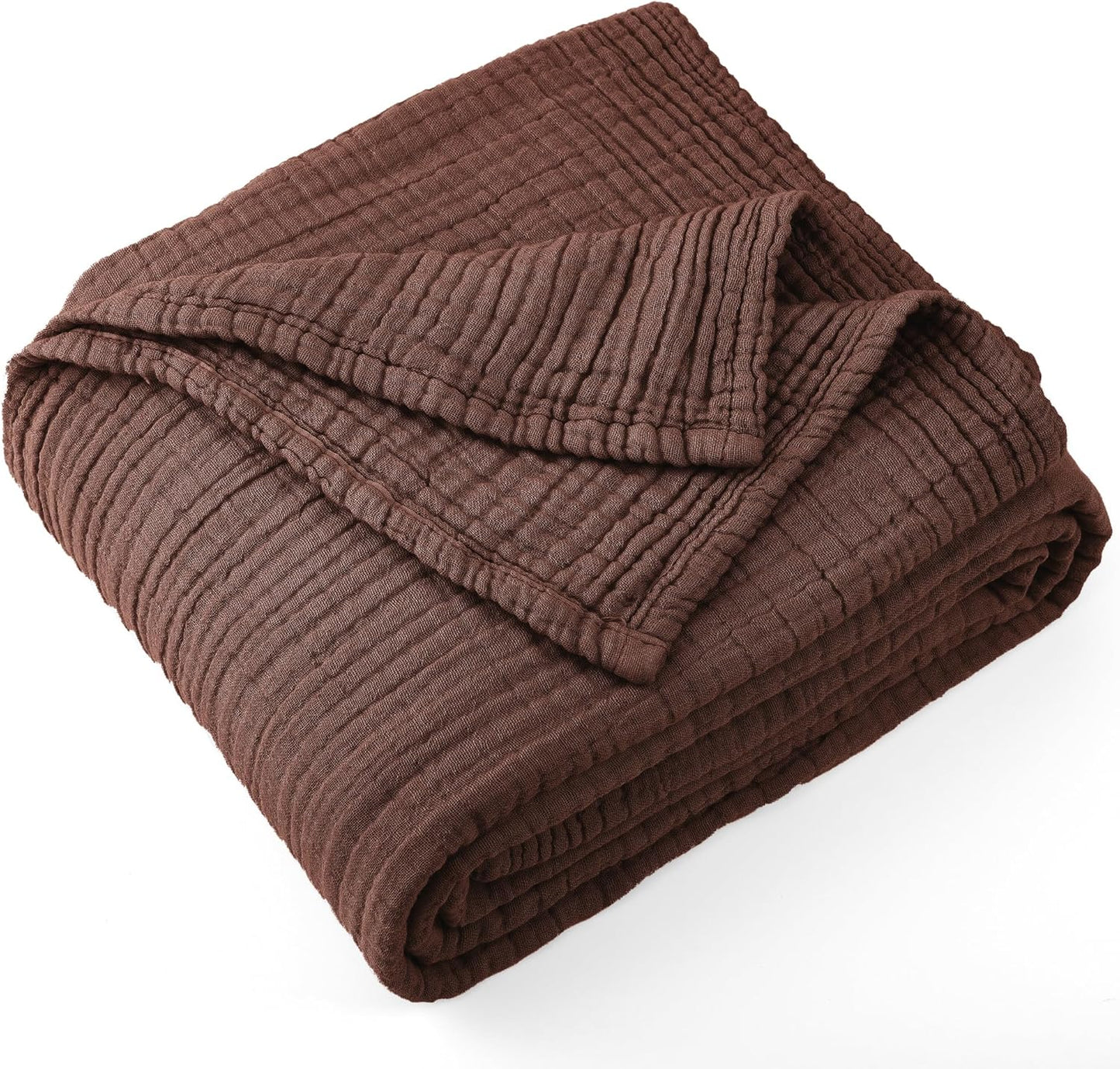 Carriediosa 100% Cotton Muslin Throw Blanket 90" X 90" Queen Size，4-Layers Summer Gauze Throws for Bed Couch，Soft Lightweight Breathable Linen Blankets Bedspread for Adults All Season，Dark Brown