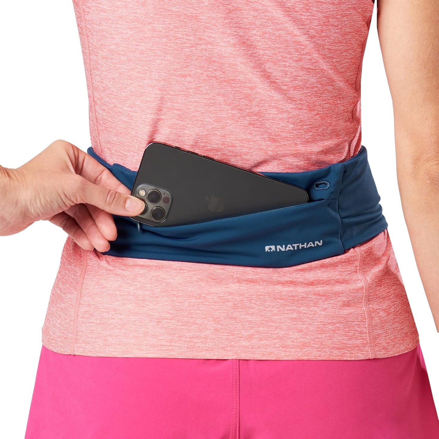 Nathan Running Belt Adjustable Fit Zipster, Zippered, Weather-Resistant Pocket & Two Quick-Stash Pockets for Running Gear, Running Fanny Pack, Walking, Hiking, Gym