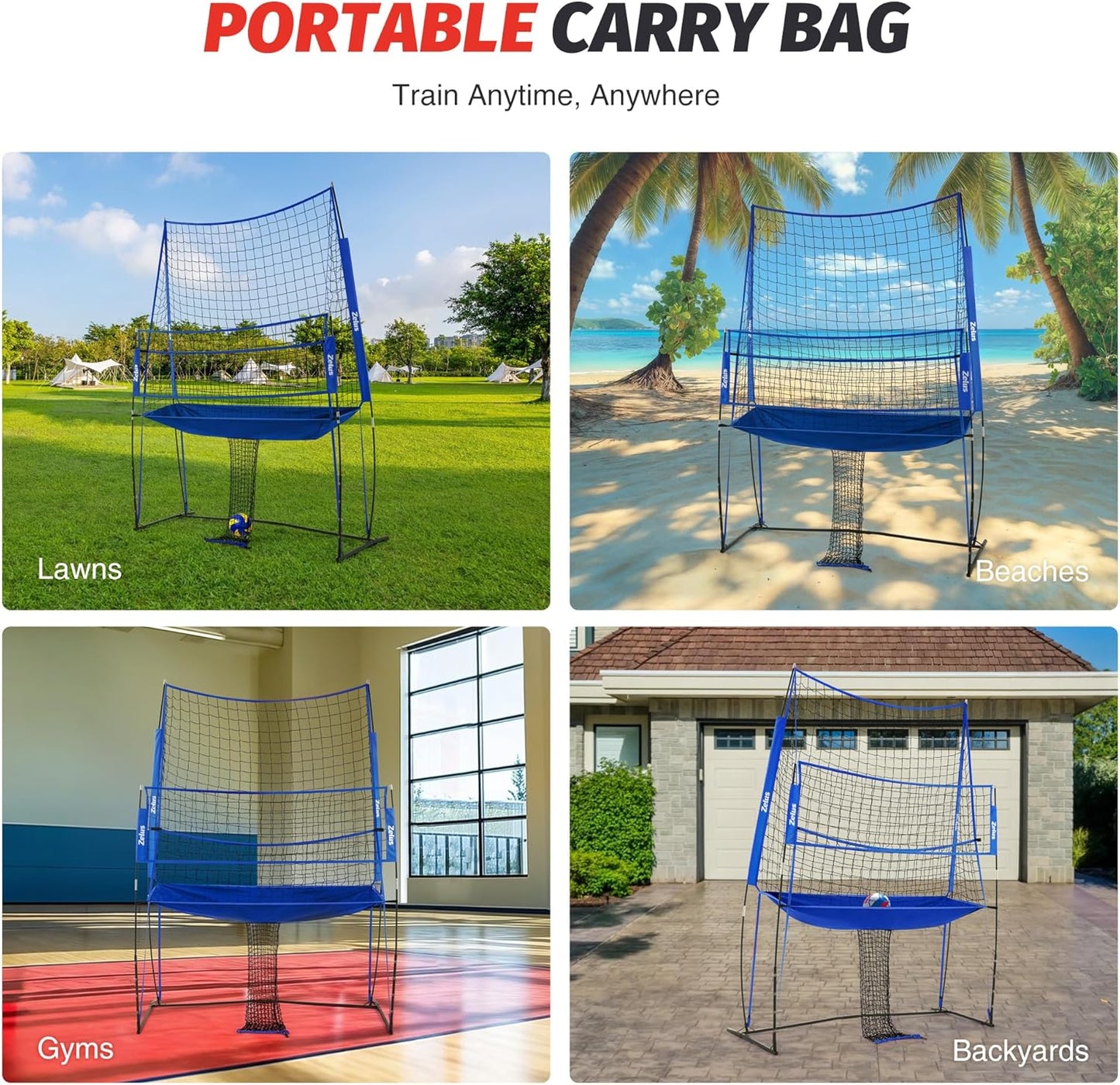 ZELUS Volleyball Training Equipment, 11x8 ft Volleyball Practice Net Station with Adjustable Height & Ball Return