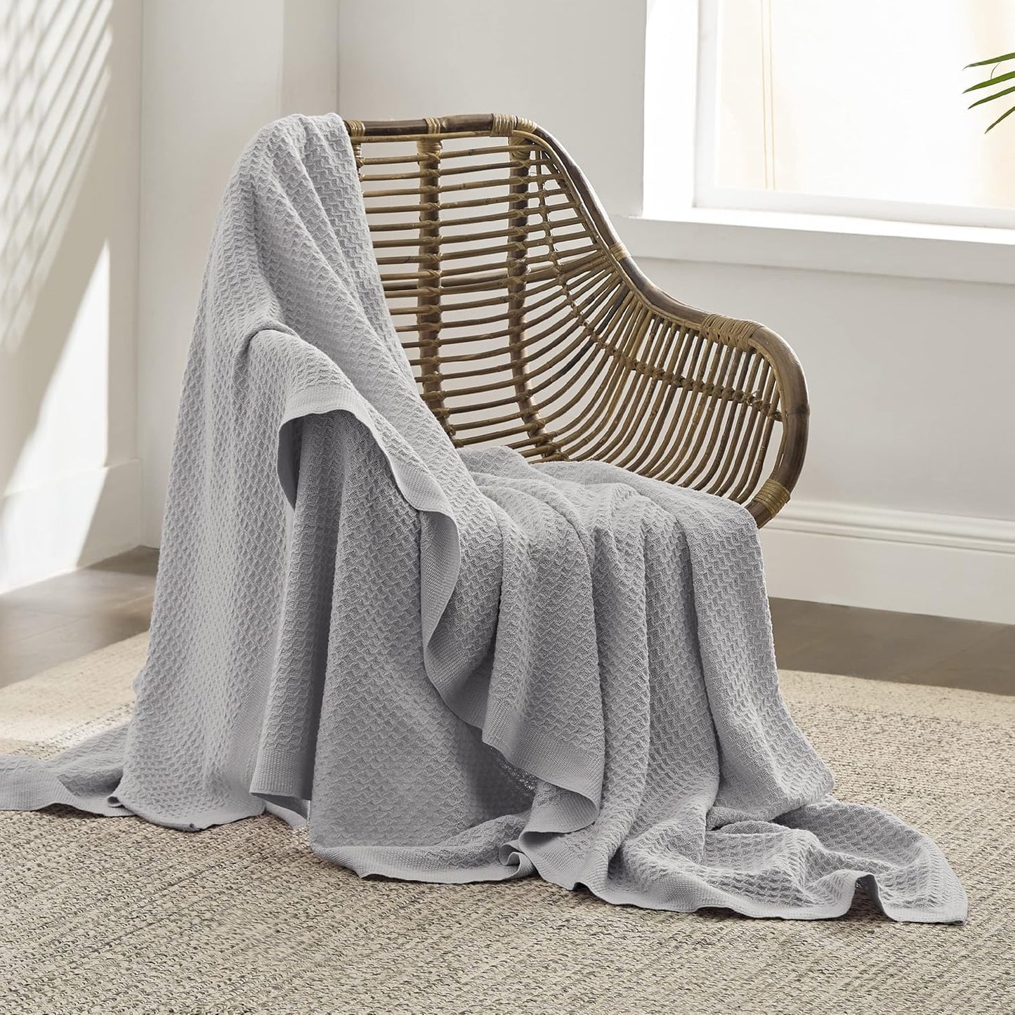 Bedsure 100% Cotton Blanket Twin XL Size for College Dorm - Breathable and Soft, Waffle Weave Twin Blanket for Summer, Dorm Room Essentials, Grey, 66x90 inches