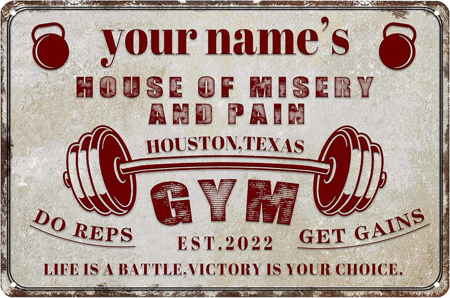 Custom Gym Sign Wall Art Decor Personalized Name Aluminum Metal Sign Retro Workout Room Fitness Center Tin Sign - house of misery and pain