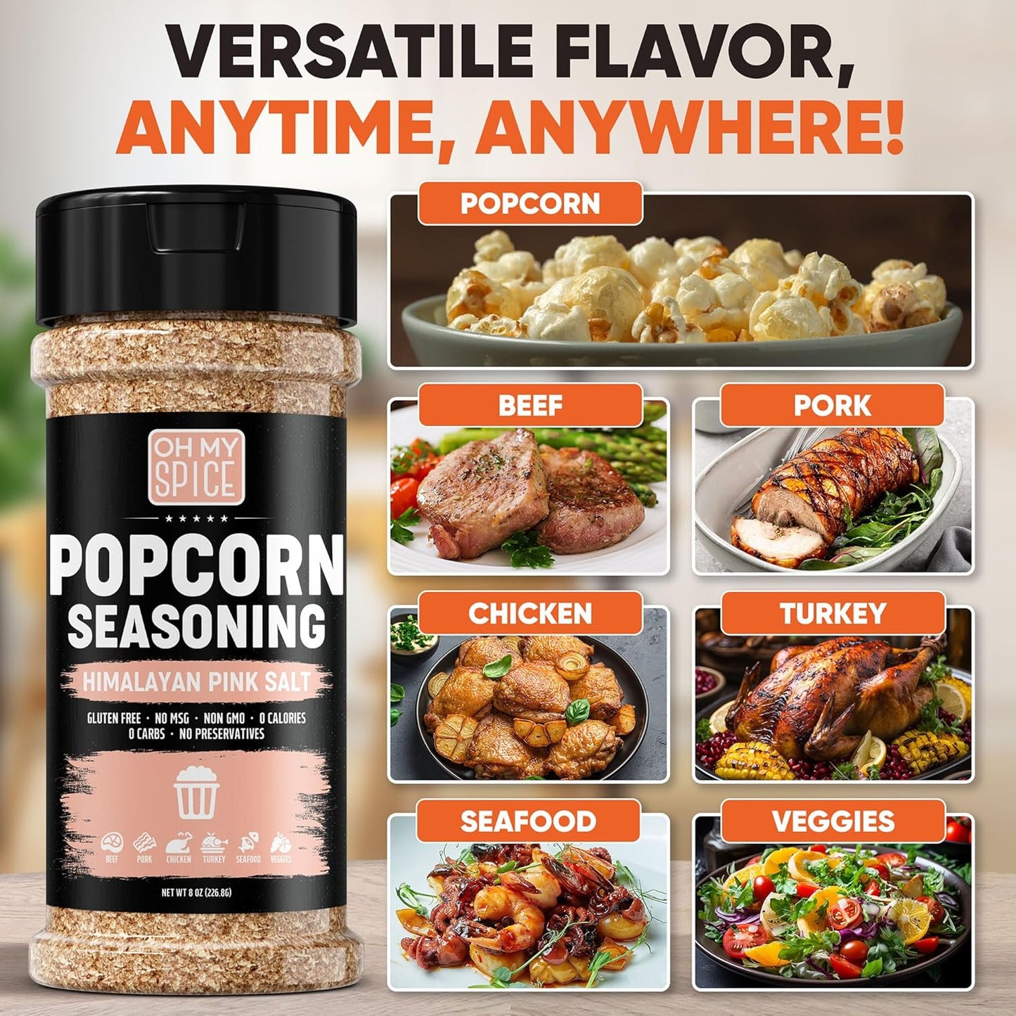 Popcorn Seasoning Himalayan Pink Salt Mix - Gluten Free Popcorn Flavoring Seasoning Rock Salt. All Purpose Pink Salt Toppings. Healthy Movie Night Theater Pop Corn Seasonings. Himalayan Pop Corn 7.7oz