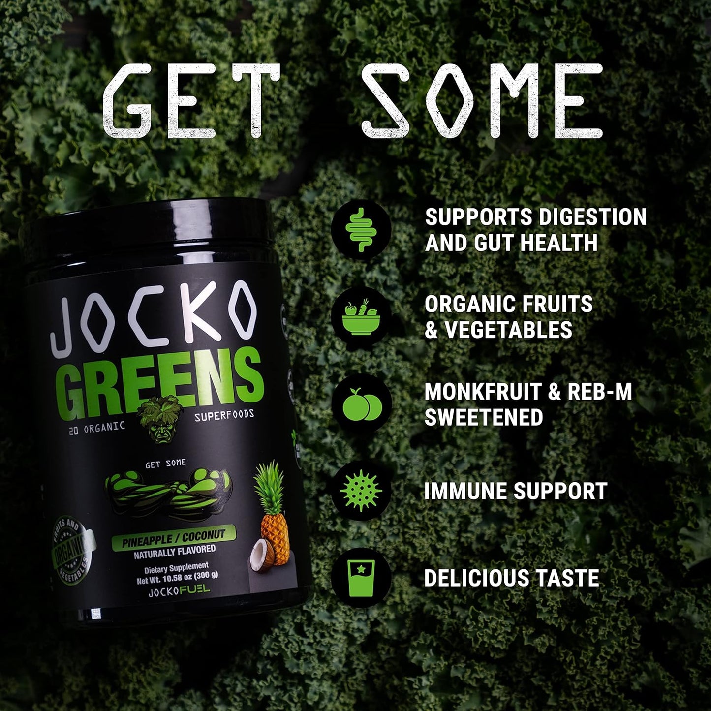 Jocko Fuel Daily Greens Powder - Premium Organic Greens Superfood Powder for Gut Health, Digestion, Bloating, Immune Support with Spirulina, Chlorella, Digestive Enzymes, & Probiotics - 30 Servings