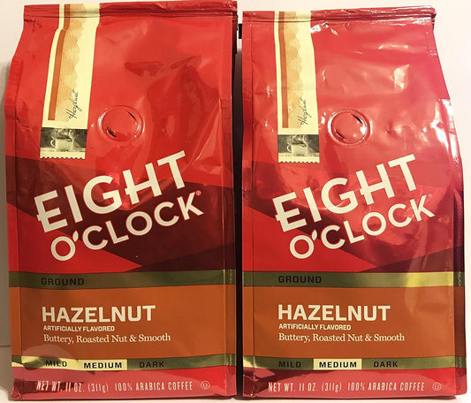 Eight O' Clock Ground Coffee - Hazelnut - Medium Roast - Net Wt. 11 OZ (311 g) Per Package - Pack of 2 Packages
