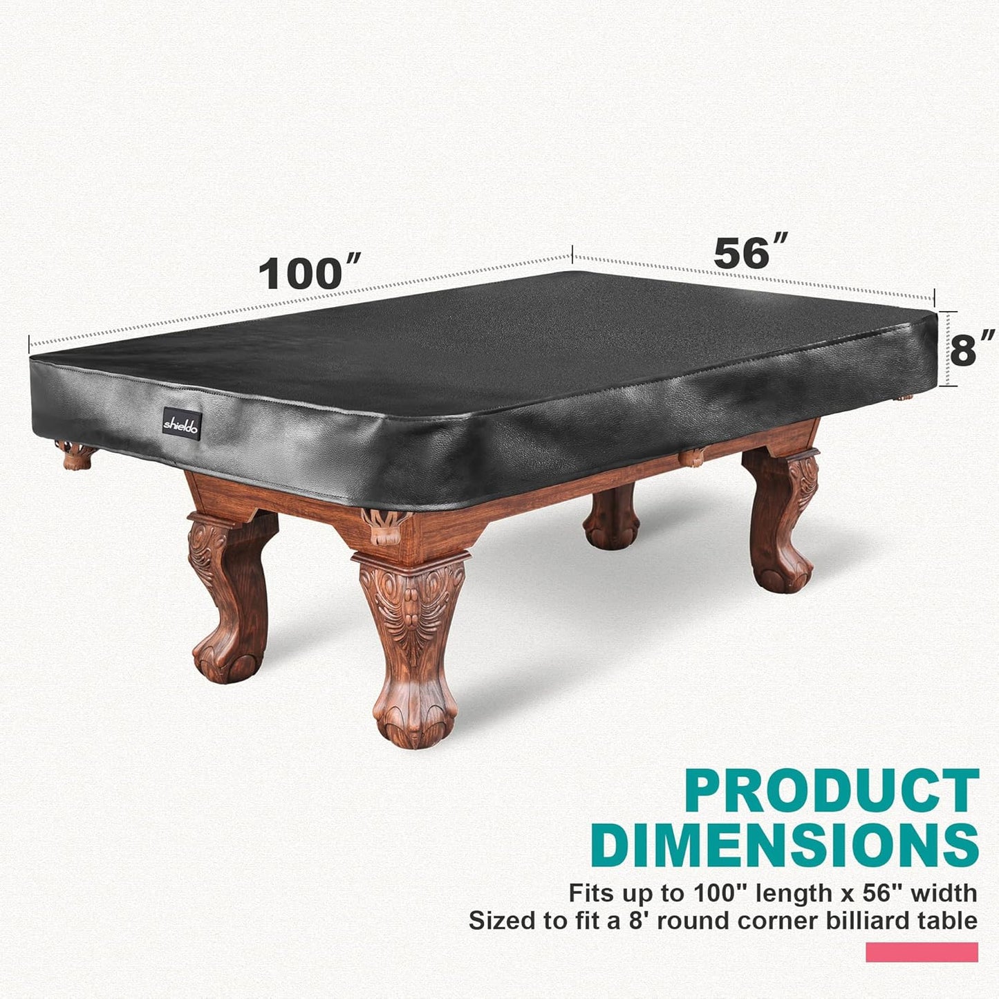 Heavy Duty Leatherette Billiard Pool Table Cover,Waterproof&Tearproof Cover for Pool Table,7/8/9 Foot Fitted(8FT/Balck)