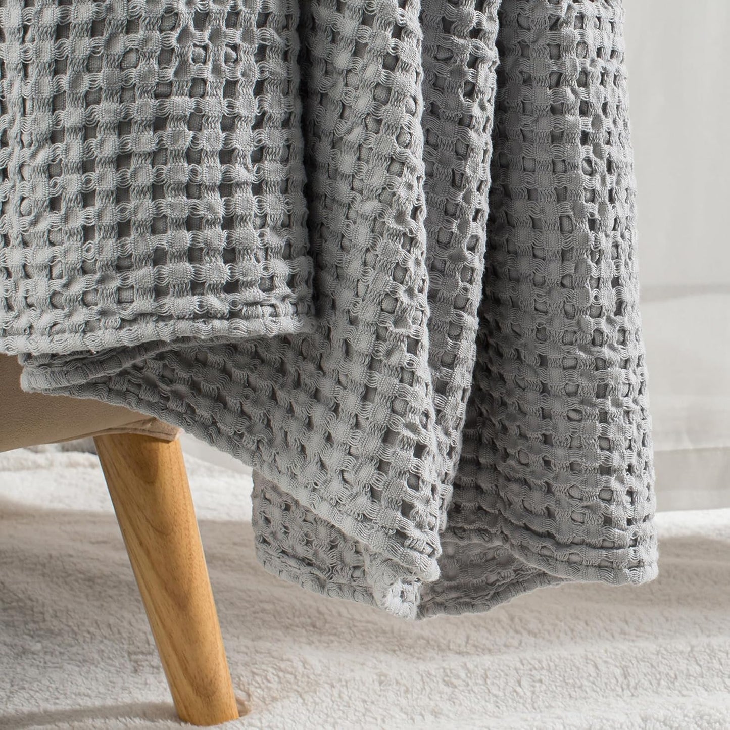 Carriediosa 100% Cotton Waffle Weave Blanket 400GSM Breathable Thermal Blankets for Bed Couch Sofa Soft and Cozy Throws for All Season Home Decor, 50"X 60" Light Grey