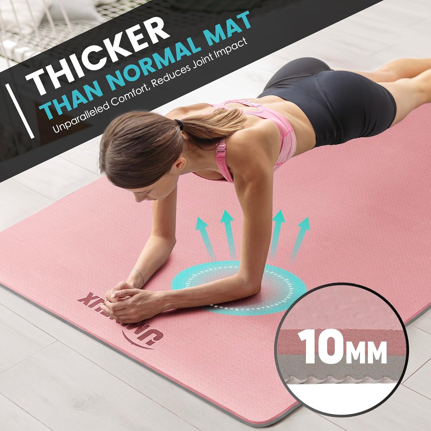 Large Yoga Mat for Men and Women 1/4 & 2/5 Inch Extra Thick TPE Fitness Mat for Home Gym Workout, Non-Slip, Eco Friendly Exercise Mat for Yoga, Pilates, Stretching, Meditation