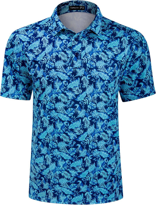 TAPULCO Mens Quick Dry Polo Shirts Camouflage Pattern Performance Athletic Lightweight Breathable Casual Golf Tshirts