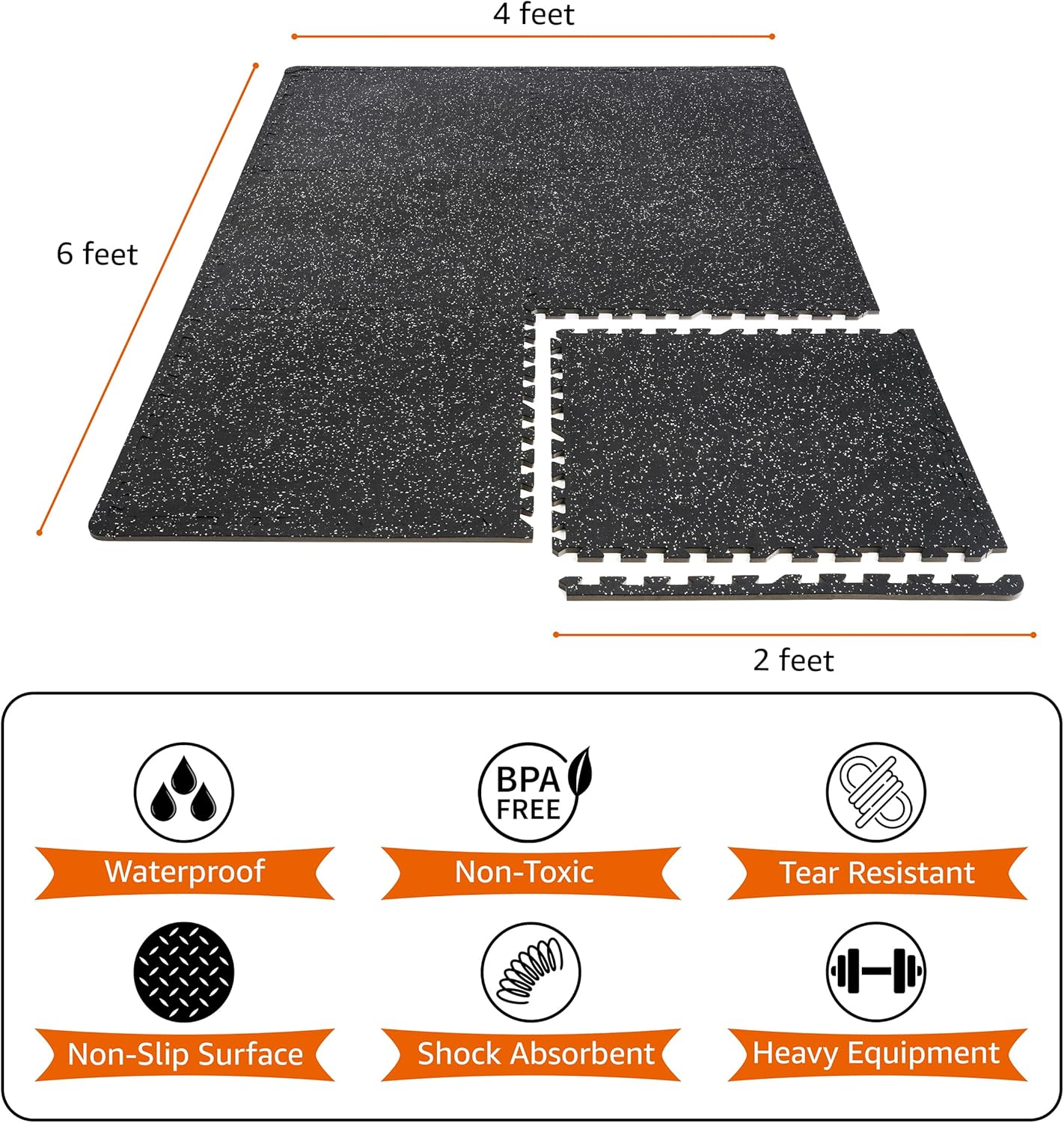 Sivan Fitness 1/2" Thick Rubber Top High-Density EVA Foam Gym Flooring for Home Gym - 48 Sq Ft Exercise Mat Tiles for Workout, Yoga, MMA, Heavy Exercise Equipment Mat - 12 Interlocking Gym Floor Mat