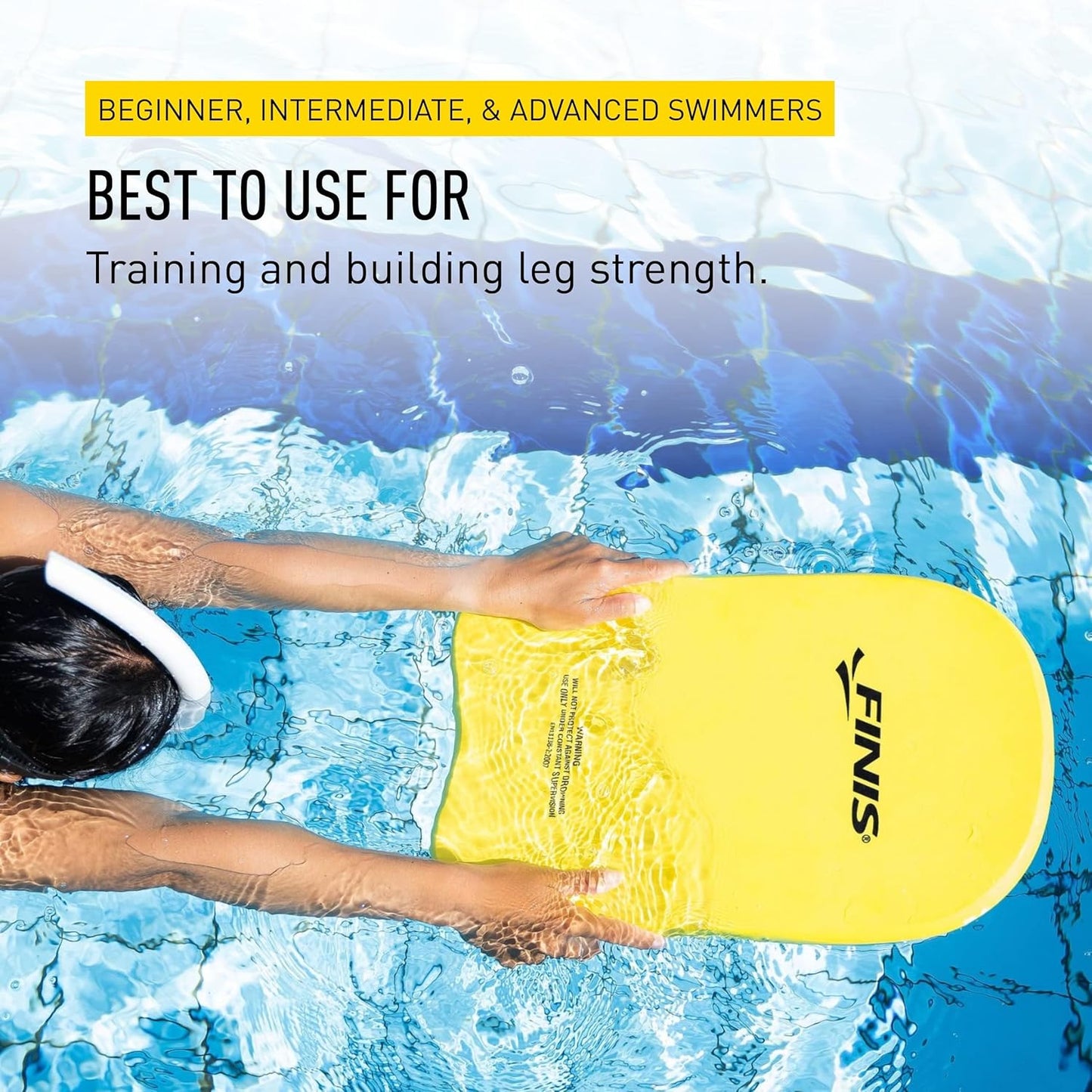 FINIS Foam Kickboard for Swim Training - Builds Leg Strength - Soft EVA Foam - Comfortable Grip - Yellow