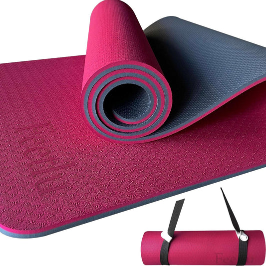 Extra Thick Exercise Yoga Mat with Strap - 2/5 Inch (10MM), Non-Slip Workout Mat for Yoga, Pilates, and Floor Exercises