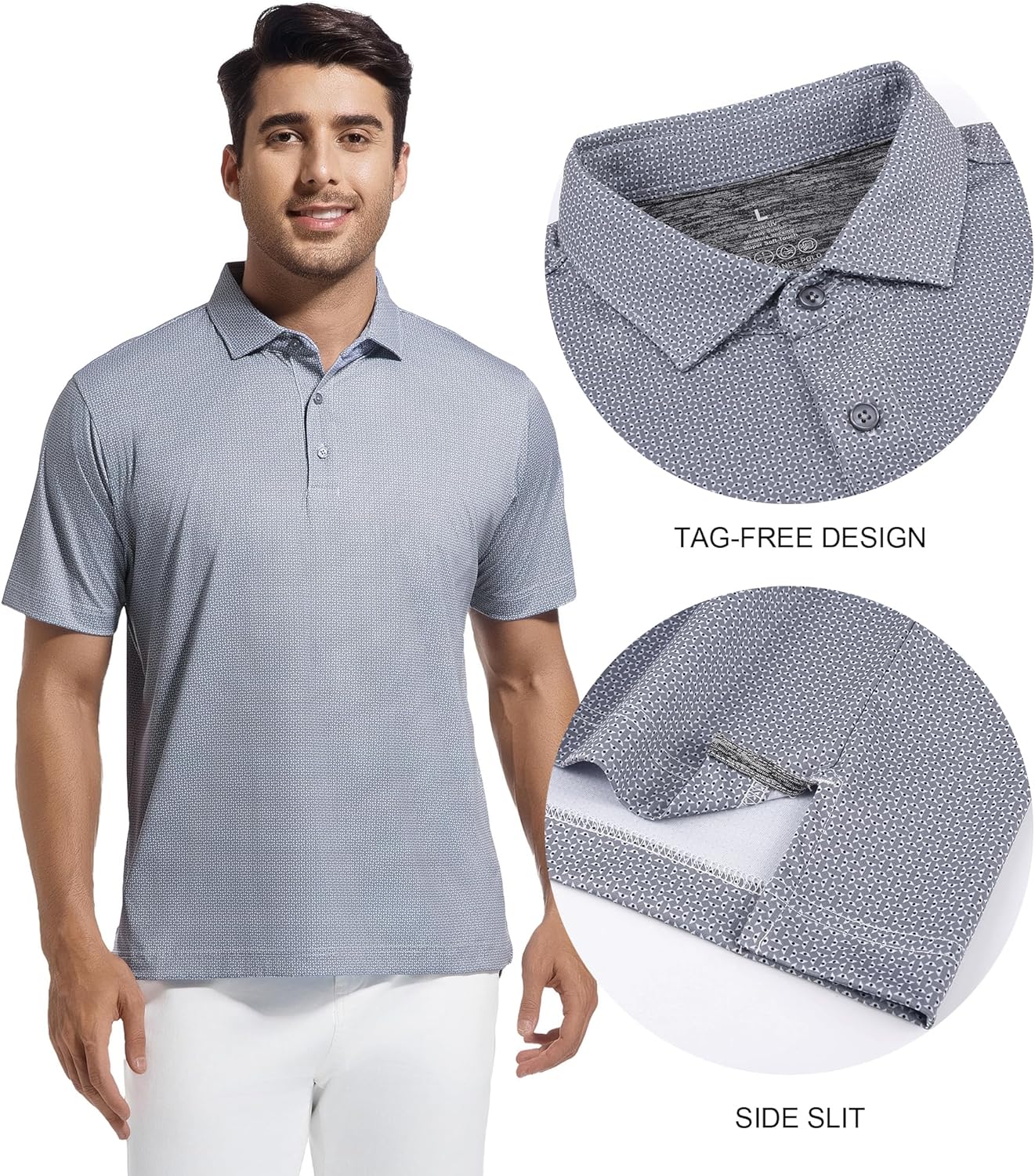 SAMERM Mens Golf Shirts Short Sleeve Dry Fit Performance Moisture Wicking Print Sport Polo Shirts for Men Casual