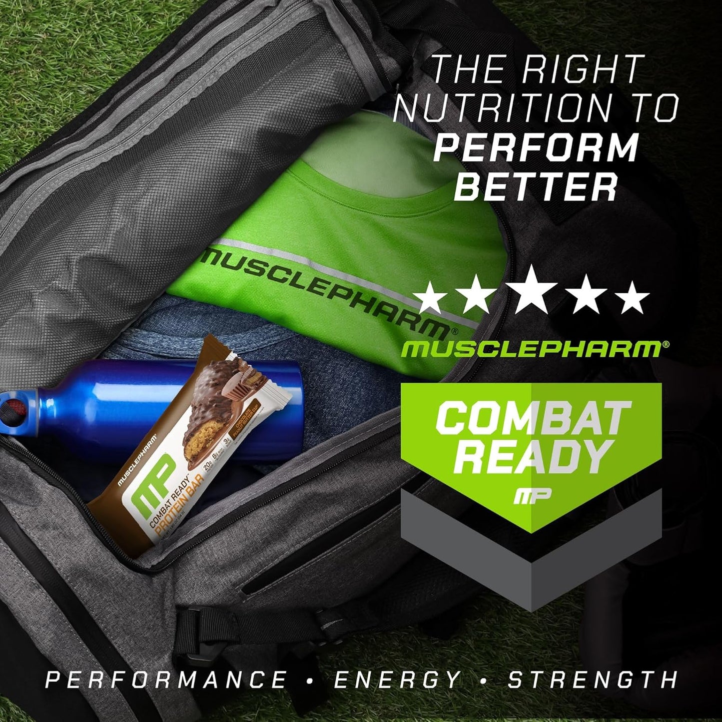 MusclePharm Combat Ready Chocolate Peanut Butter Cup, High Protein Bars, Combat Cravings, Fuel Performance & Meet Energy Demands, 20g Protein from Whey Protein, 5g Fiber, Gluten Free, 4 Bars