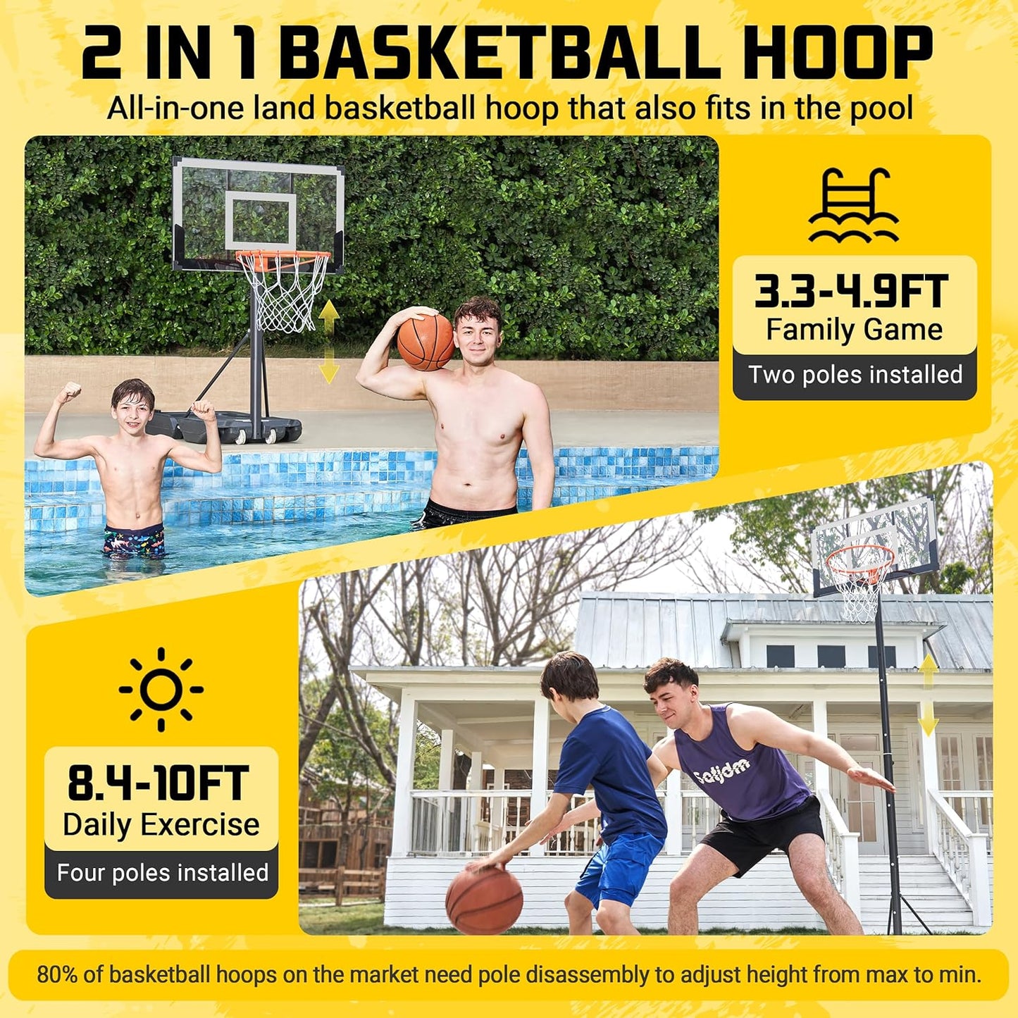 Aimking Basketball Hoop Outdoor 3.3-10FT 5s-Rapid-Adjustable, 40/44 inch Shatterproof Backboard & Enlarged Base, Portable Basketball Hoop & Goal for Kids/Adults/Families in Poolside/Backyard/Indoor
