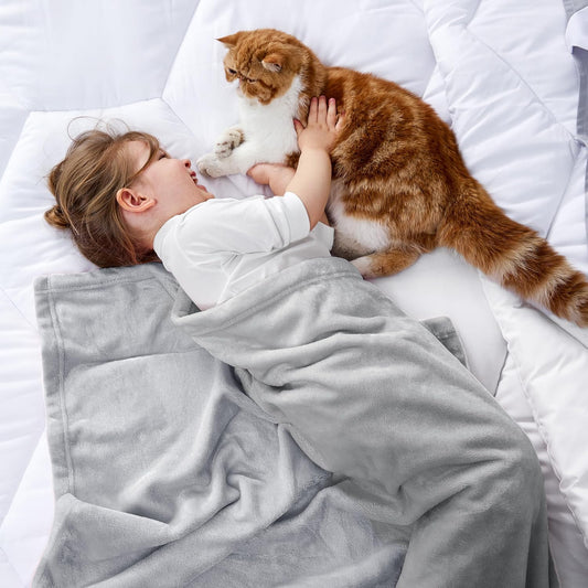 Bedsure Bedding Fleece Blanket for Girls and Boys - Soft Cozy Cute Small Throw Blankets for Travel, 43x55 Inches, Light Grey