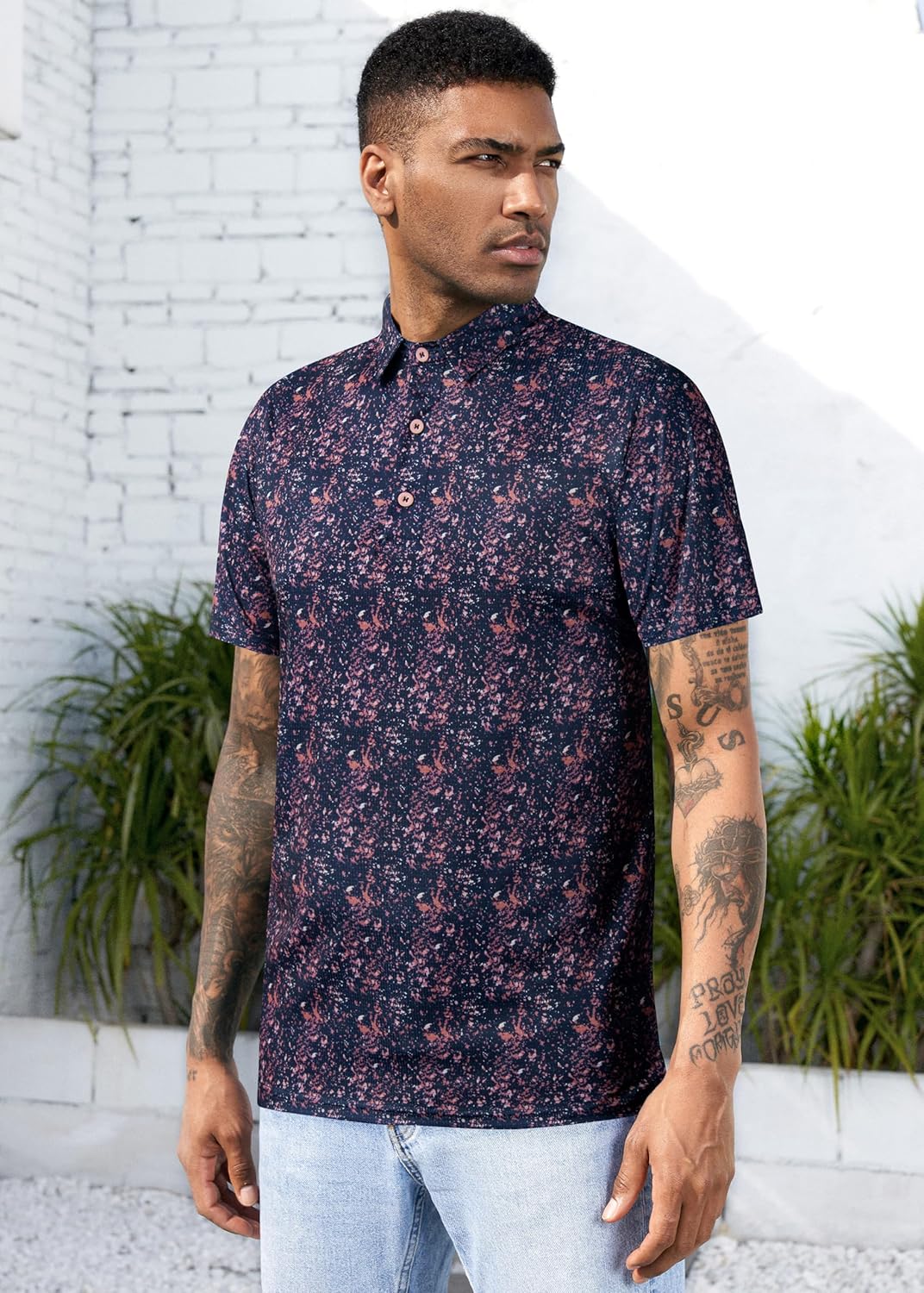 TAPULCO Mens Quick Dry Polo Shirts Camouflage Pattern Performance Athletic Lightweight Breathable Casual Golf Tshirts