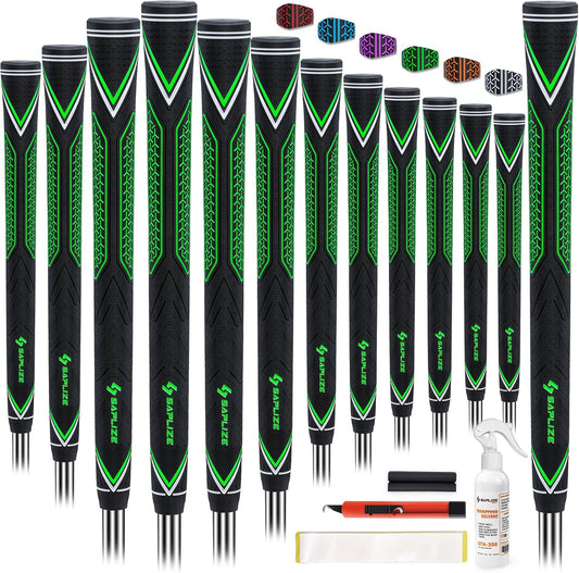 SAPLIZE High-performance Rubber Golf Grips 13 Pack, High Shock Absorption, Non-slip, Choose from 13 Grips with 15 Tapes or Full Regripping Kit, Available in Standard/Mid/Jumbo Sizes, CC10 Series