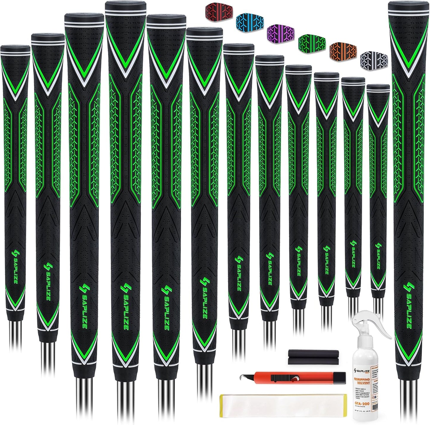 SAPLIZE High-performance Rubber Golf Grips 13 Pack, High Shock Absorption, Non-slip, Choose from 13 Grips with 15 Tapes or Full Regripping Kit, Available in Standard/Mid/Jumbo Sizes, CC10 Series