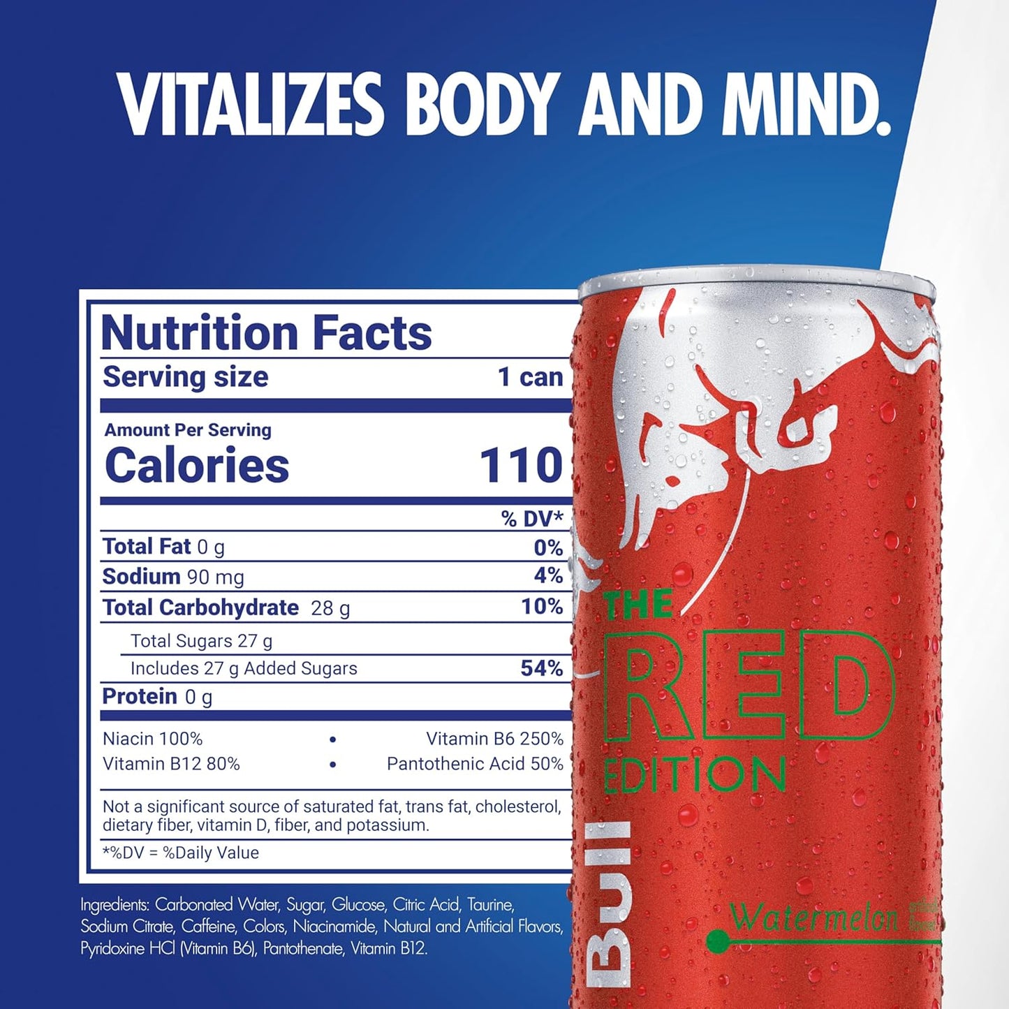 Red Bull Red Edition Energy Drink, Watermelon, with 80mg Caffeine plus Taurine & B Vitamins, 8.4 Fl Oz, Pack of 24 Cans