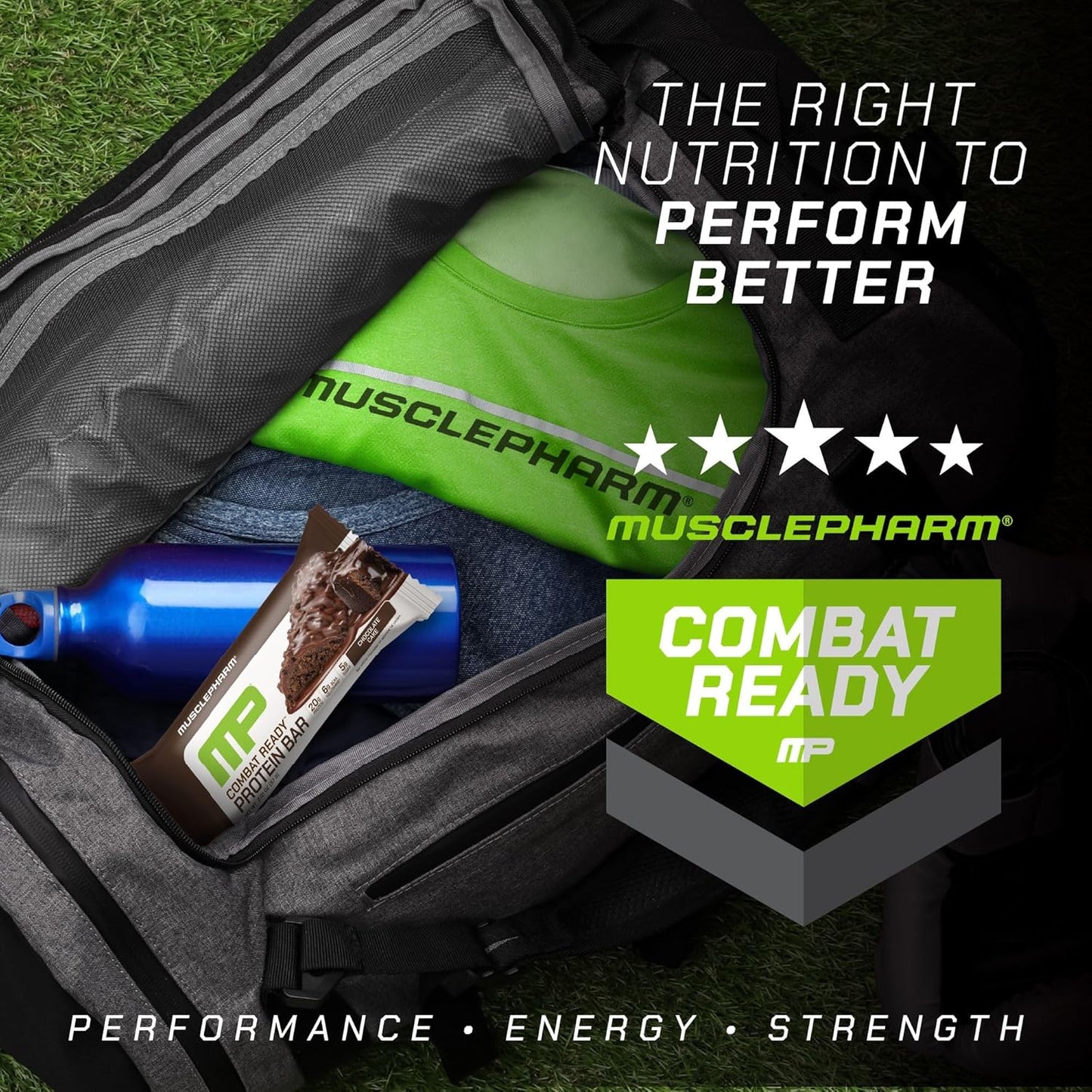 MusclePharm Combat Ready Chocolate Cake Protein Bars, High Protein Bars, Combat Cravings, Fuel Performance & Meet Energy Demands, 20g Protein from Whey Protein, 5g Fiber, Gluten Free, 4 Bars