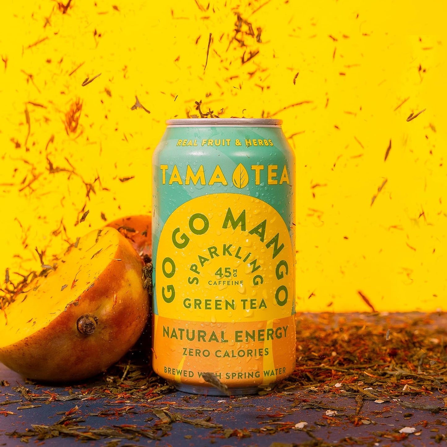 Tama Tea Sugar-Free Sparkling Green Tea, Mango – Organic & Naturally Energizing – Zero Calories, Zero Carbs, Non-GMO – Antioxidant-Rich with 45mg Natural Caffeine – 12 oz Cans (12-Pack)