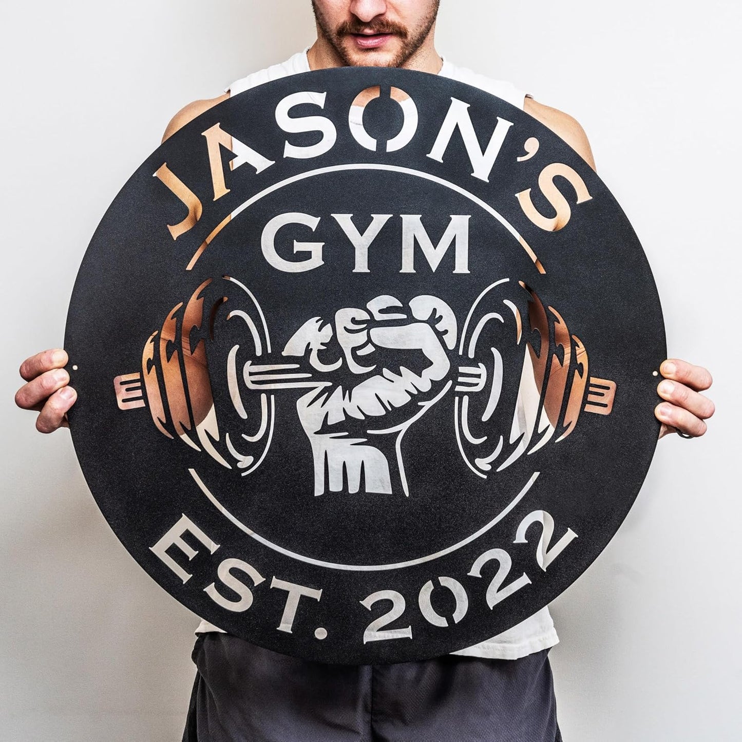 Custom Metal Dumbbell Gym Name Sign, Weightlifting Workout Room Wall Art, Personalized Home Gym Sign, Custom Gym Decor, Workout Garage