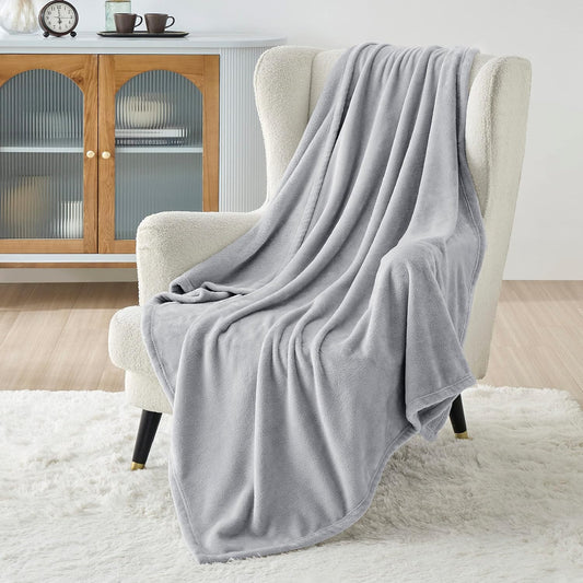 Bedsure Fleece Blanket Twin Size Light Grey - 300GSM Lightweight Plush Fuzzy Cozy Soft Warm Blanket for Bed, Sofa, Couch, Travel, Camping, 60x80 inches