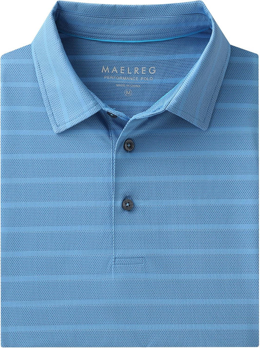 M MAELREG Golf Shirts for Men Short Sleeve Dry Fit Casual Striped Performance Moisture Wicking Collared Mens Polo Shirts