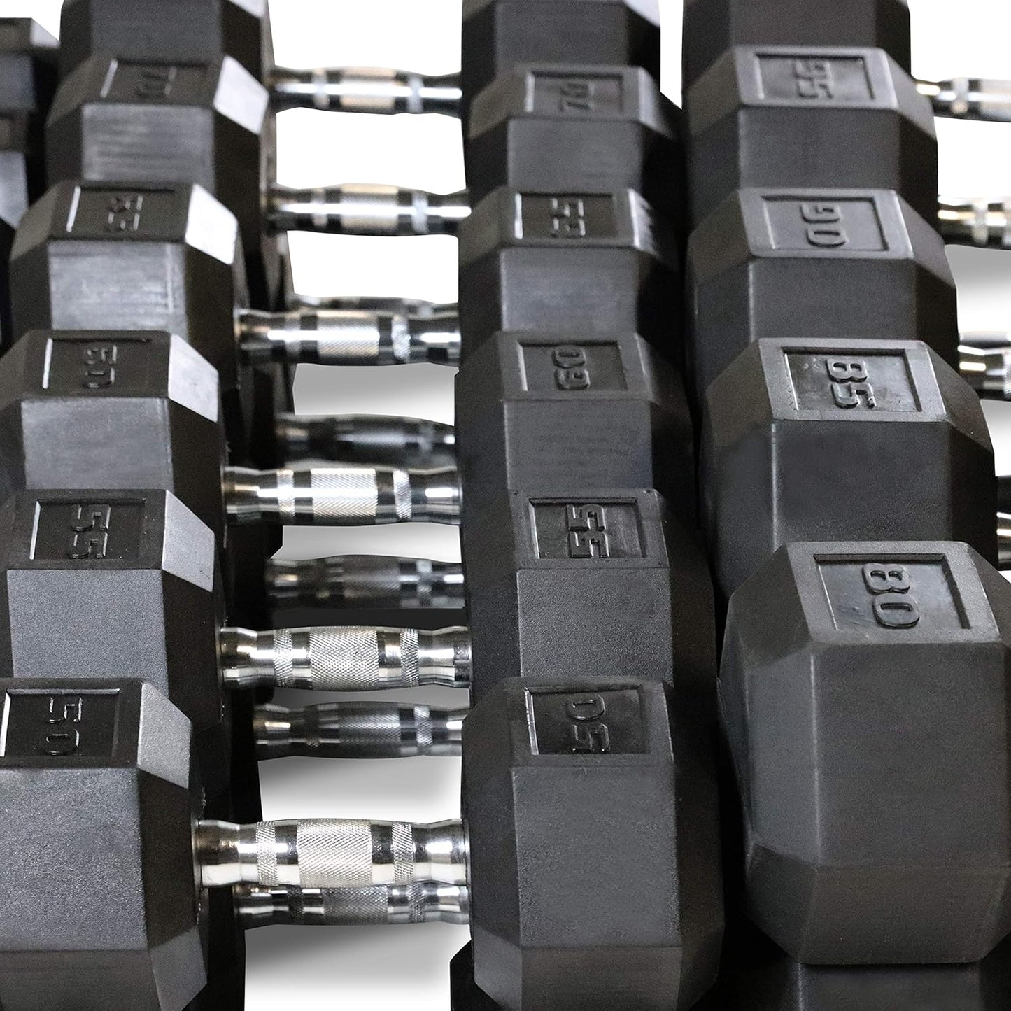 WF Athletic Supply Rubber Coated Hex Dumbbell Set, Multiple Choices Available - Dumbbells with Rack Stand and Mat, or Dumbbells Only (200/550/1200/2100/3000 LB)