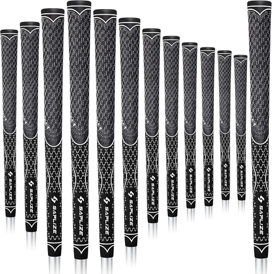 SAPLIZE Hybrid Golf Grips (CL07) - Set of 13, Innovative Design, Cross Corded Rubber Technology, Options of 8 Colors, Standard/Midsize, Basic/Deluxe Kit for Choice, Multicompound Golf Club Grips