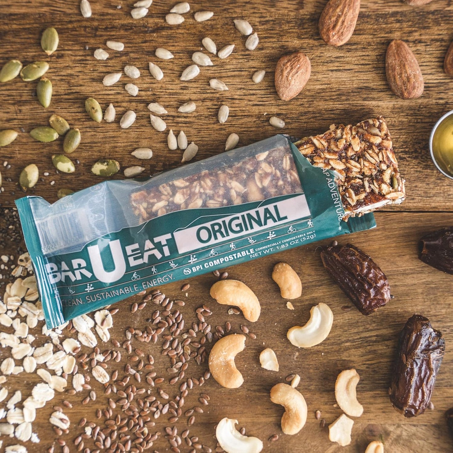 BAR-U-EAT Gluten-Free, Organic, Soft & Chewy Granola Bar. Whole Food Ingredients | Compostable Packaging | No Articial Sugar (Original 12 Pack)