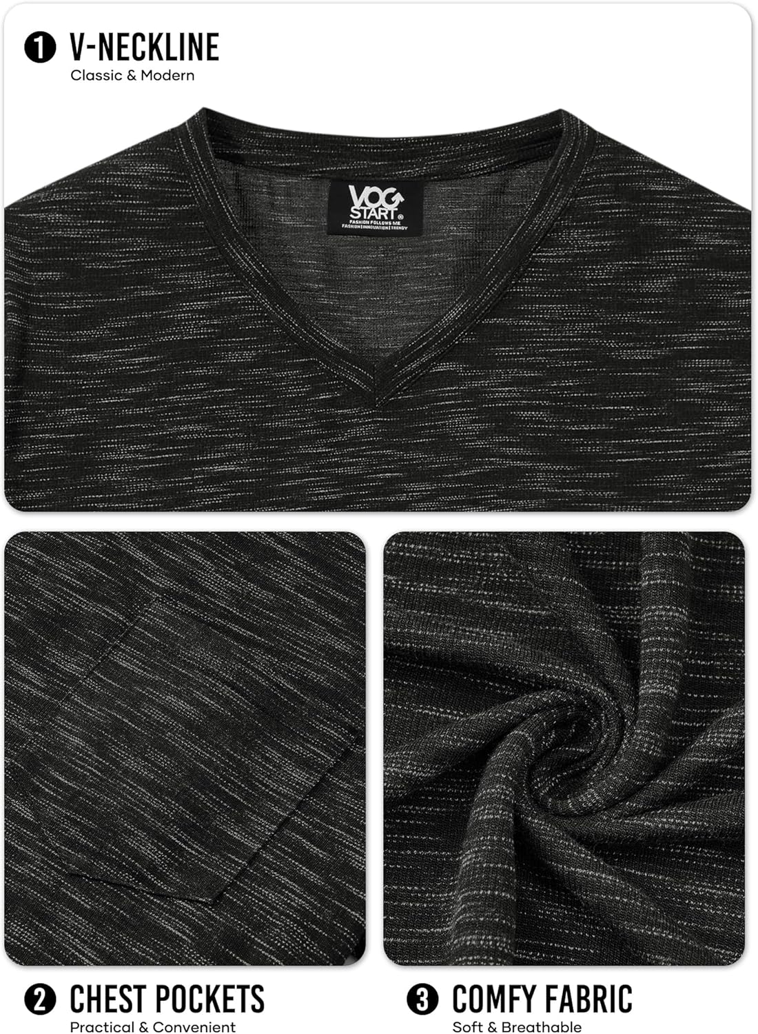 Men's V Neck T Shirts Casual Stylish Fitted Stretch Tee Shirt with Pocket (S-3XL)