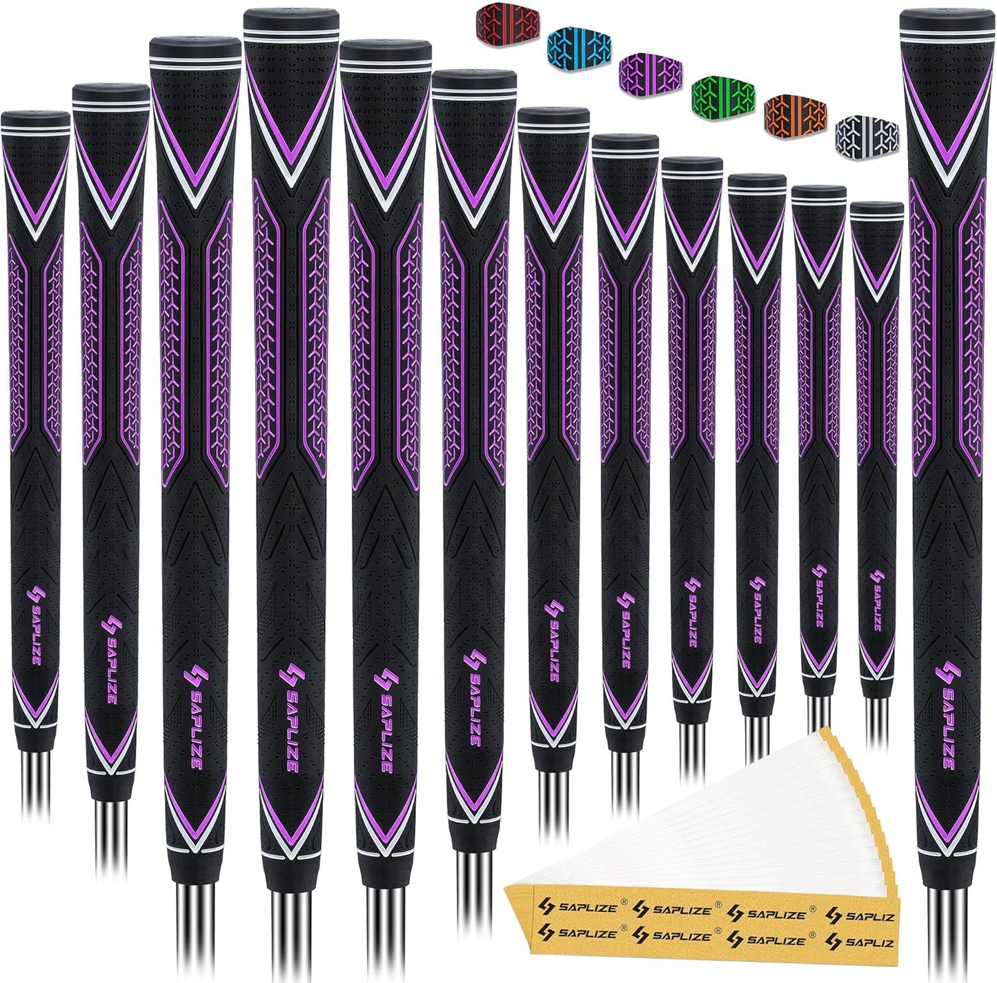 SAPLIZE High-performance Rubber Golf Grips 13 Pack, High Shock Absorption, Non-slip, Choose from 13 Grips with 15 Tapes or Full Regripping Kit, Available in Standard/Mid/Jumbo Sizes, CC10 Series