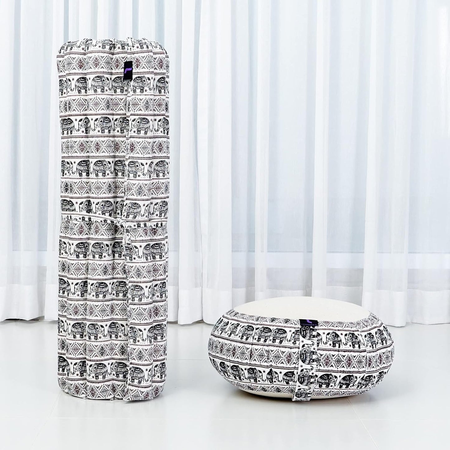 Leewadee Meditation Cushion Set – 1 Round Zafu Meditation Pillow and 1 Square Roll-Up Zabuton Meditation Mat, Pillows Bundle Filled with Kapok