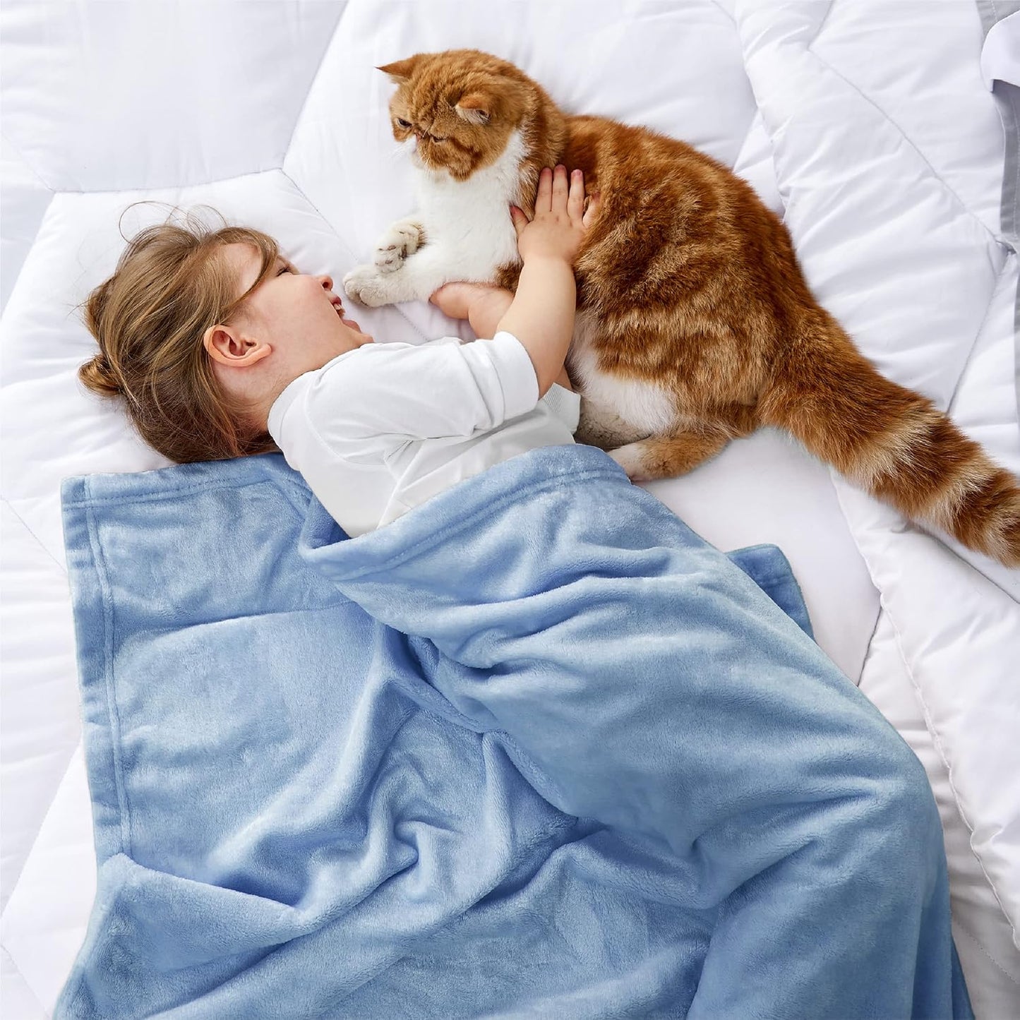 Bedsure Bedding Fleece Blanket for Girls and Boys - Soft Cozy Cute Small Throw Blankets for Travel, 43x55 Inches, Washed Blue