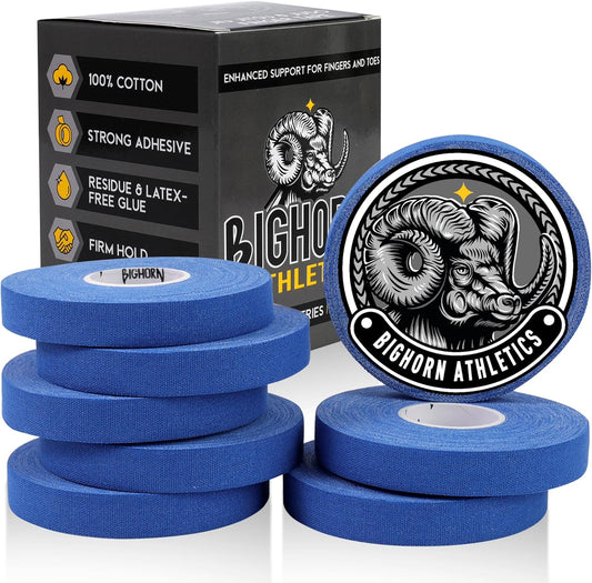 Bighorn Athletics Jiu Jitsu Finger Tape, Rock Climbing Tape | Multipurpose for Sports & Injuries: MMA, Volleyball, Football, Basketball, Tennis, Golf, Hands & Toes, 0.5-Inch x 45-feet, 8-Rolls, Blue