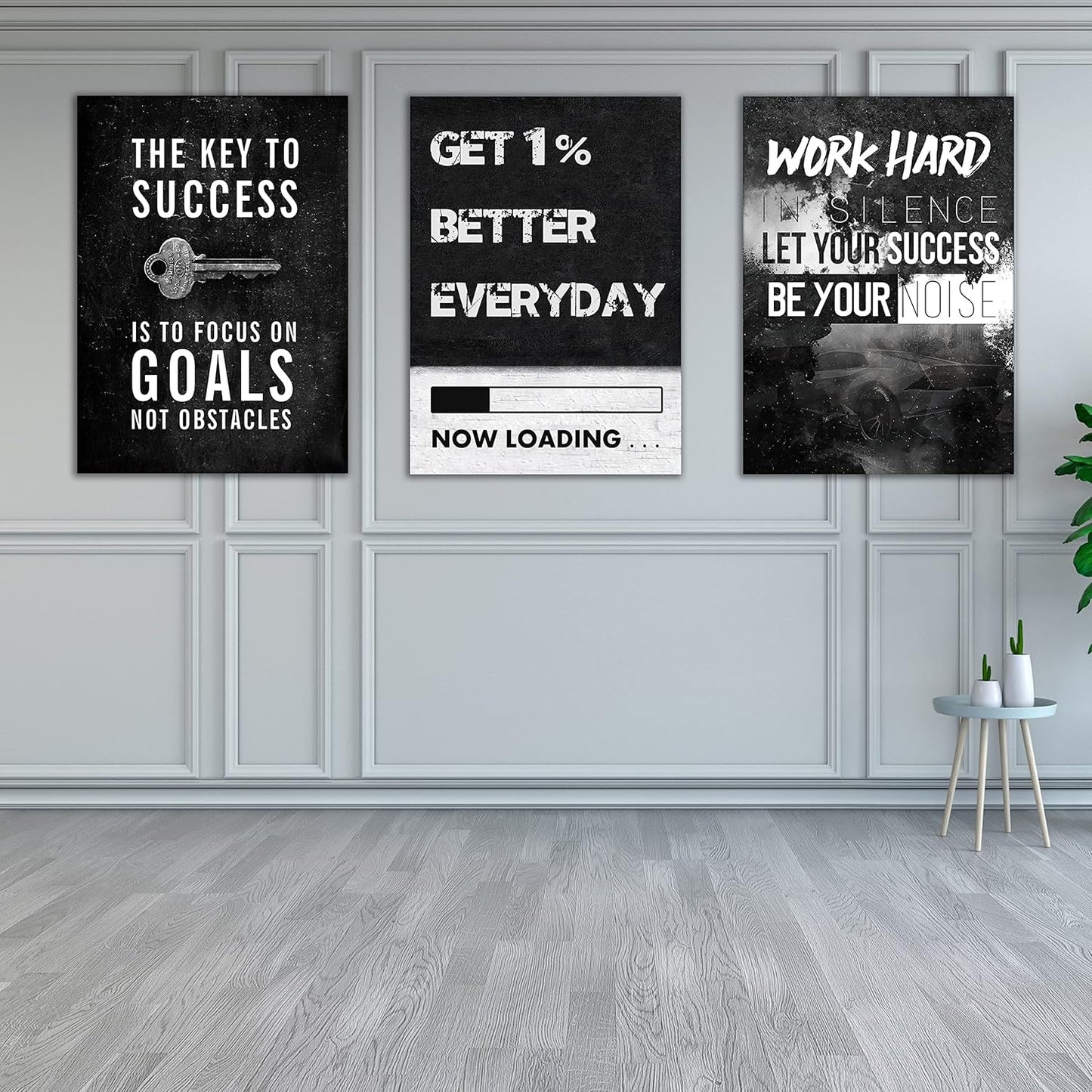 Yetaryy Motivational Poster Inspirational Wall Art 3 Pieces Canvas Painting Lion Artwork for Living Room Office Modern Home Decor Prints Pictures Wall Decor Framed Ready to Hang [48''Wx 24''H]