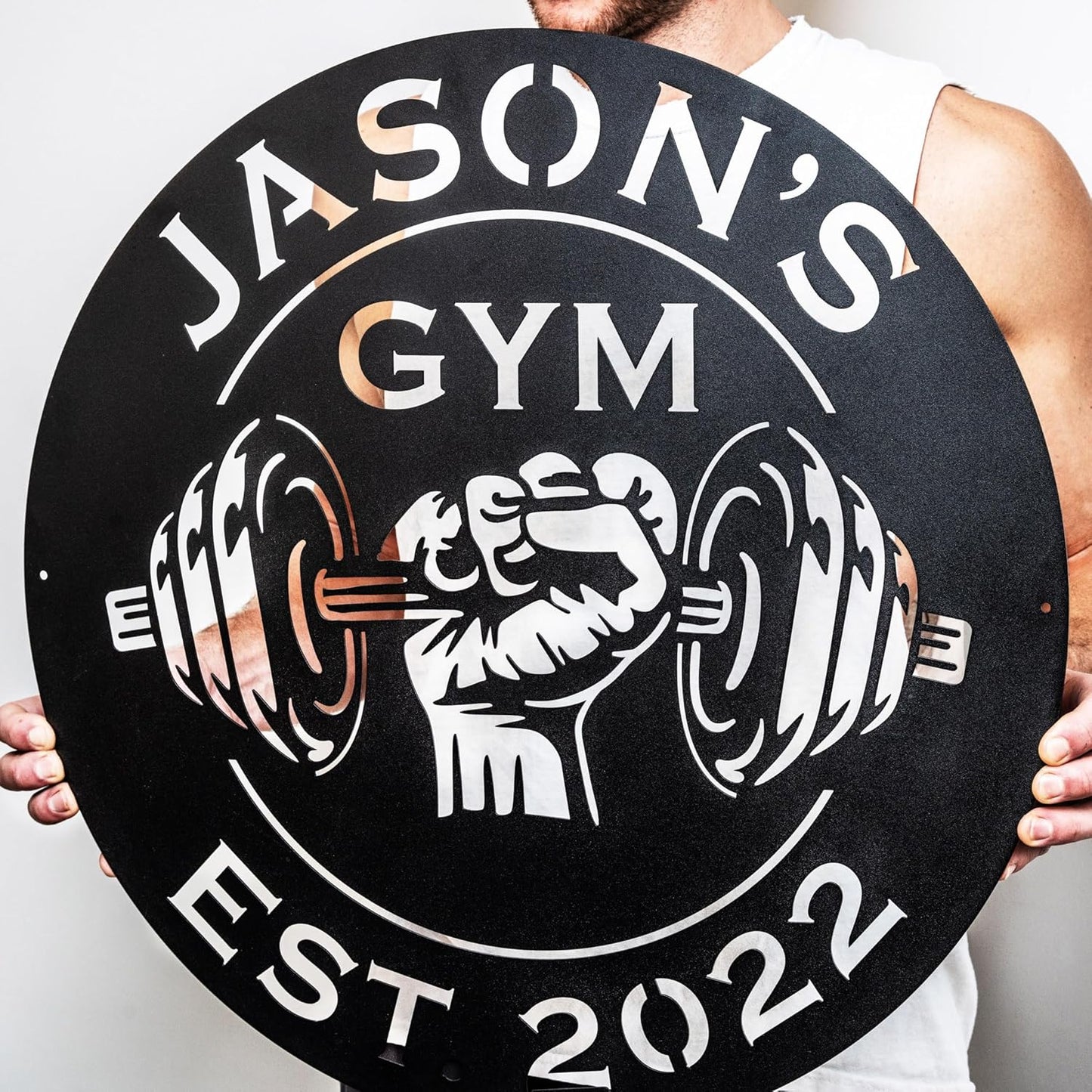 Custom Metal Dumbbell Gym Name Sign, Weightlifting Workout Room Wall Art, Personalized Home Gym Sign, Custom Gym Decor, Workout Garage