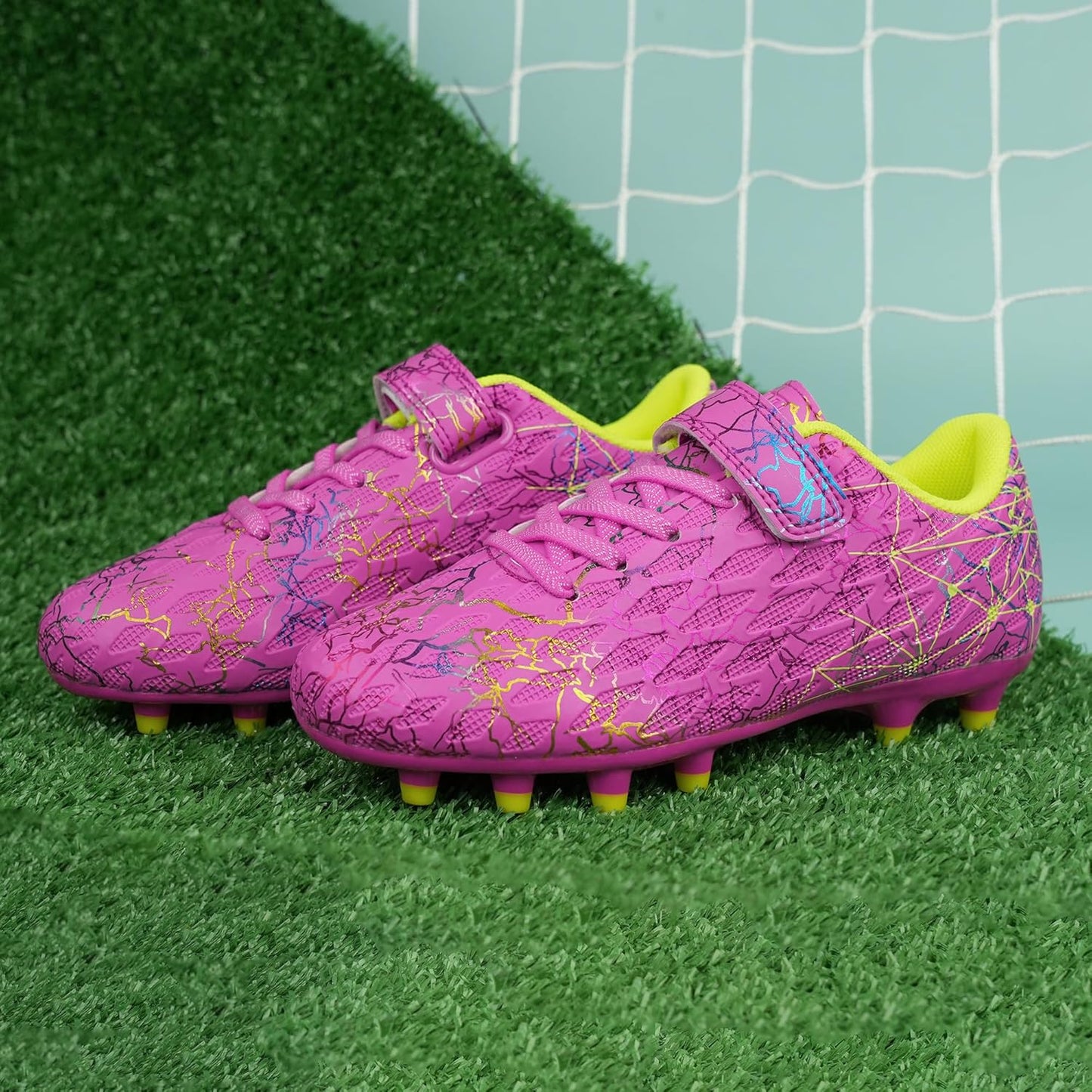 brooman Kids Firm Ground Soccer Cleats Girls Football Cleats with Shin Guards and Soccer Socks