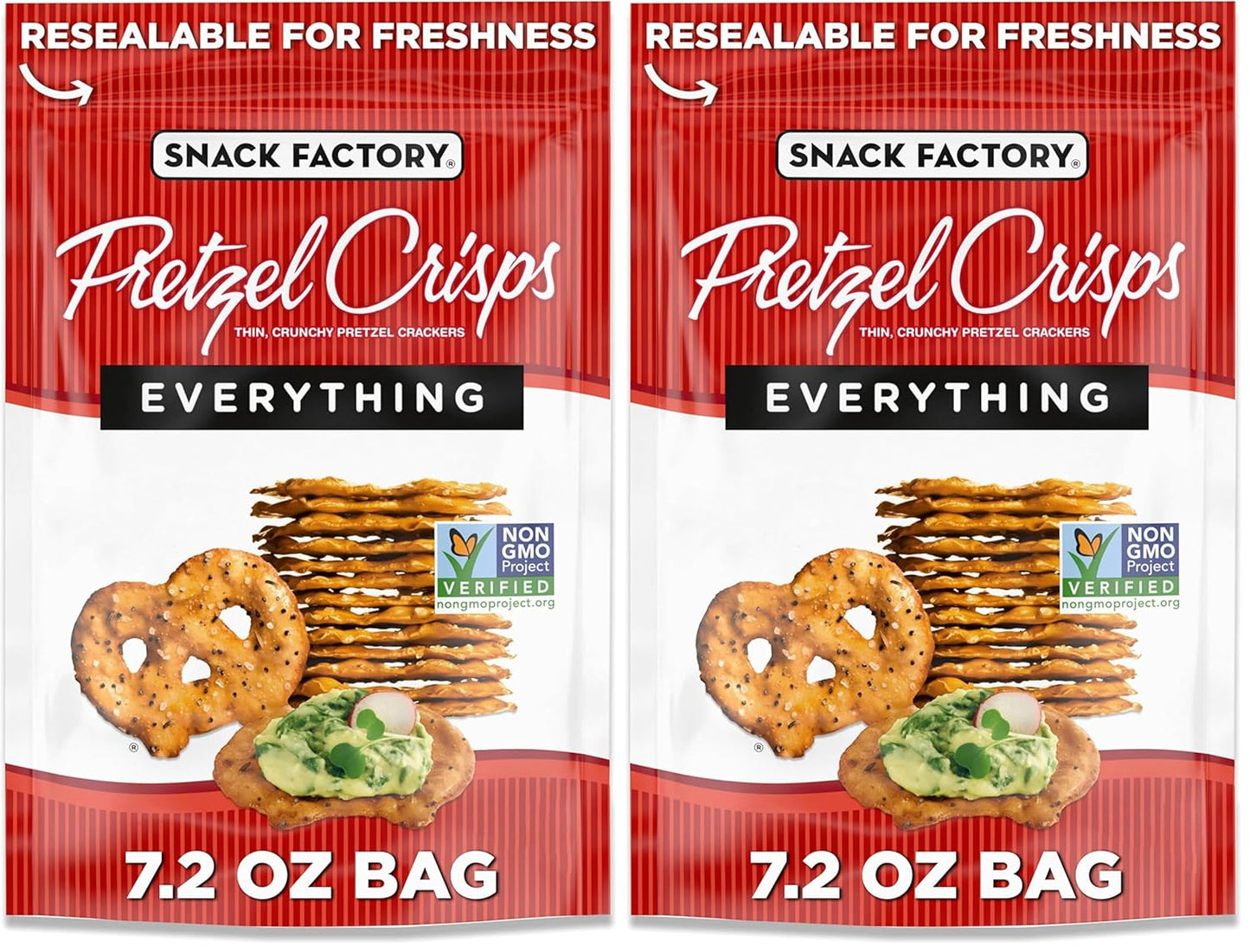 Snack Factory Everything Pretzel Crisps, Non-GMO, 7.2 OZ Resealable Bag (Pack of 2)