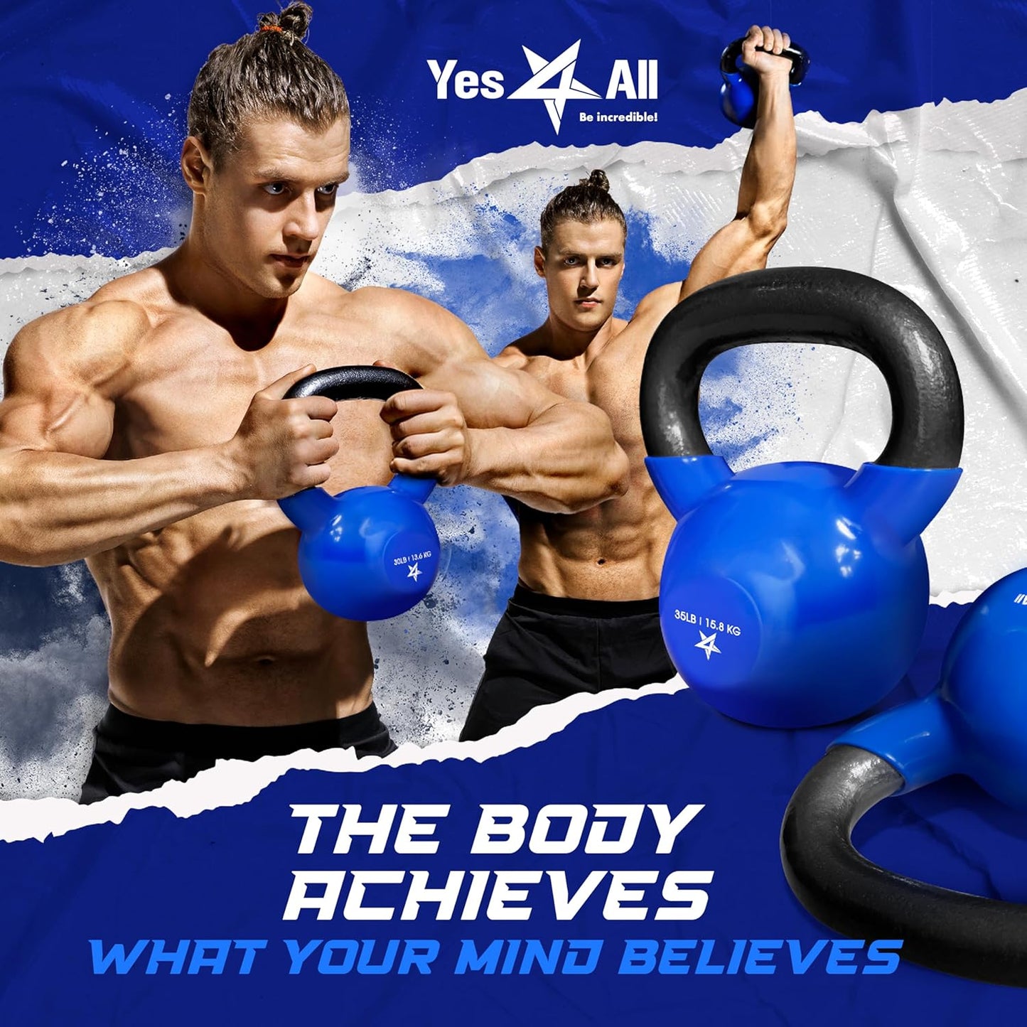 Yes4All Kettlebell Set Vinyl Coated Weights Combo for Full Body Workout Equipment Push up, Grip Strength Training, Dumbbell Weights Exercises