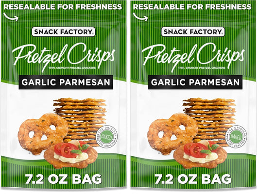 Snack Factory Garlic Parmesan Pretzel Crisps, 7.2 OZ Resealable Bag (Pack of 2)
