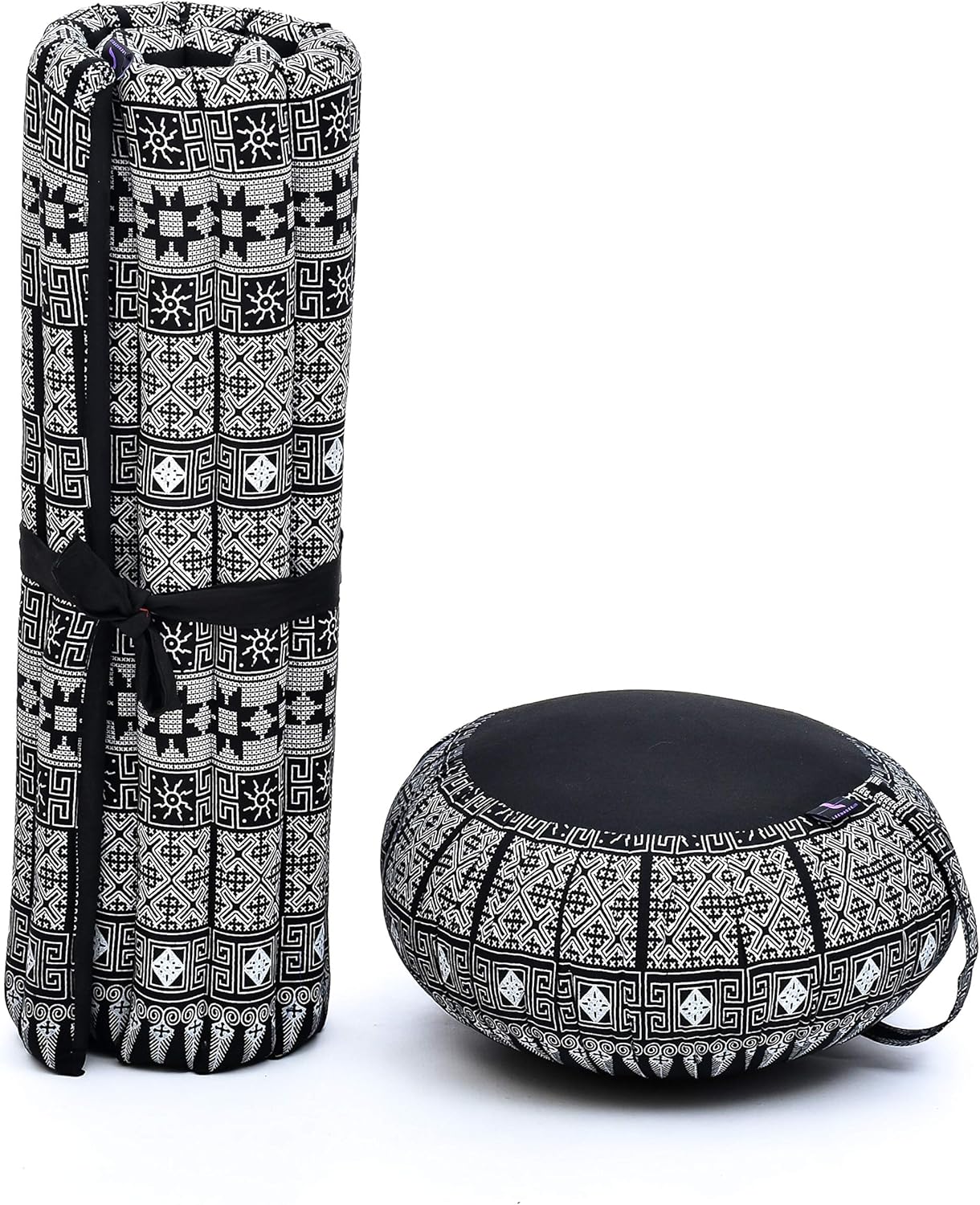 Leewadee Meditation Cushion Set – 1 Round Zafu Meditation Pillow and 1 Square Roll-Up Zabuton Meditation Mat, Pillows Bundle Filled with Kapok
