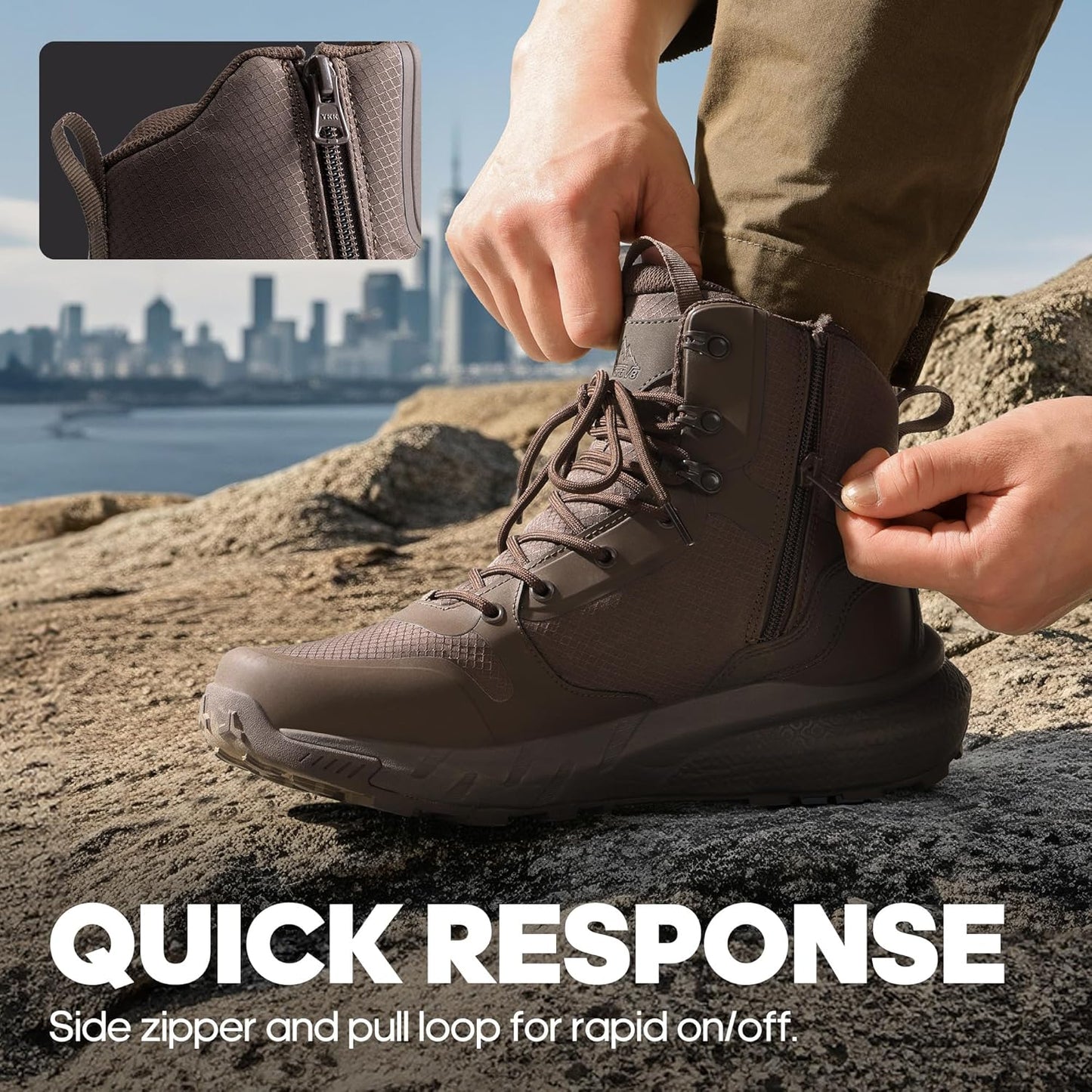 NORTIV 8 Men's Military Tactical Boot Lightweight Comfortable Boots for Work All Day Side Zipper Motorcycle Combat Hiking Boots Metrostrike(8-9 Inches)