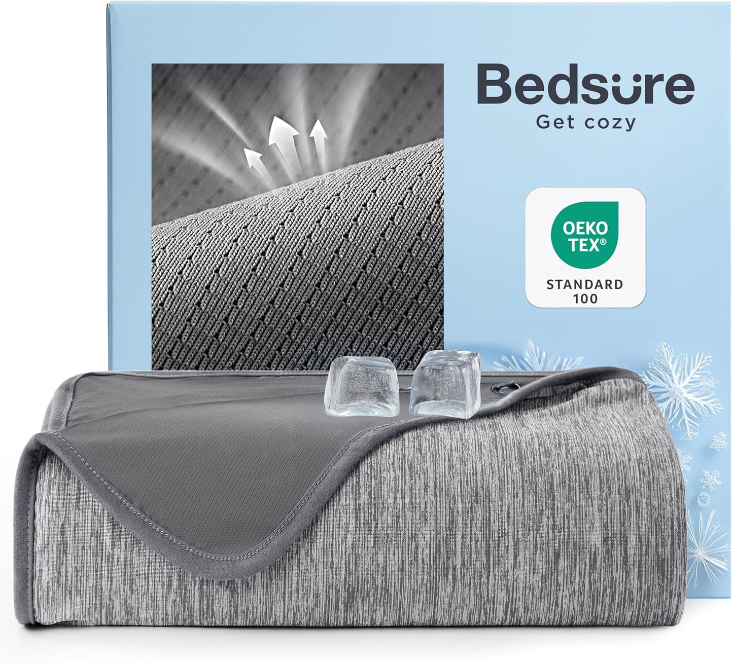 Bedsure Summer Cooling Blanket Queen Size for Hot Sleepers with Sports Mesh Design, Arc-Chill Q-Max 0.4 Lightweight Breathable Ice Cold Blanket for Night Sweats, 90 x 90 Inches, Mesh Grey