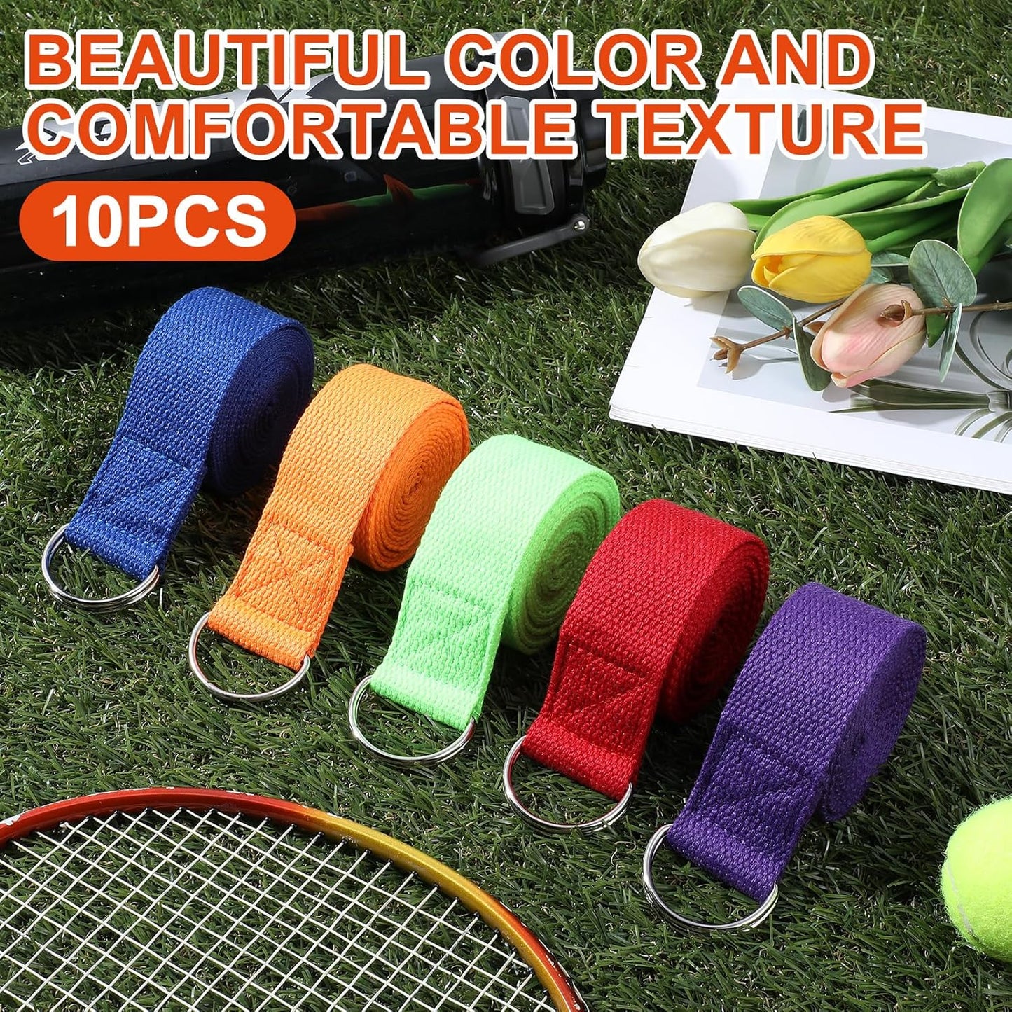 10 Pcs Yoga Strap for Stretching Bulk 6ft Exercise Stretch Band with Metal D Ring Adjustable Pilates Non Elastic Yoga Stretch Belt for Women Men Physical Fitness Gym Workout Dance